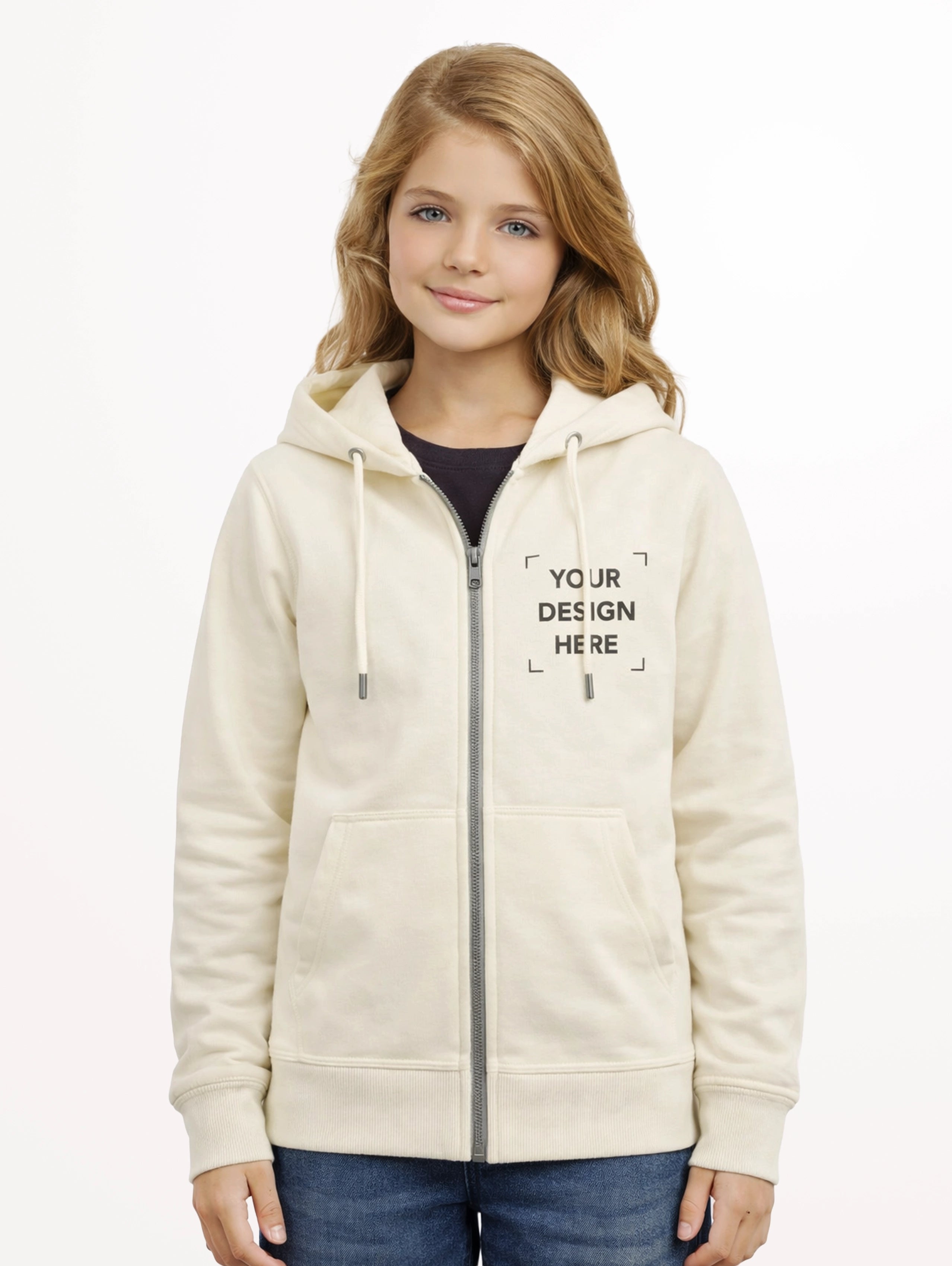 Junior's Cotton Zipper Hoodie - Off White