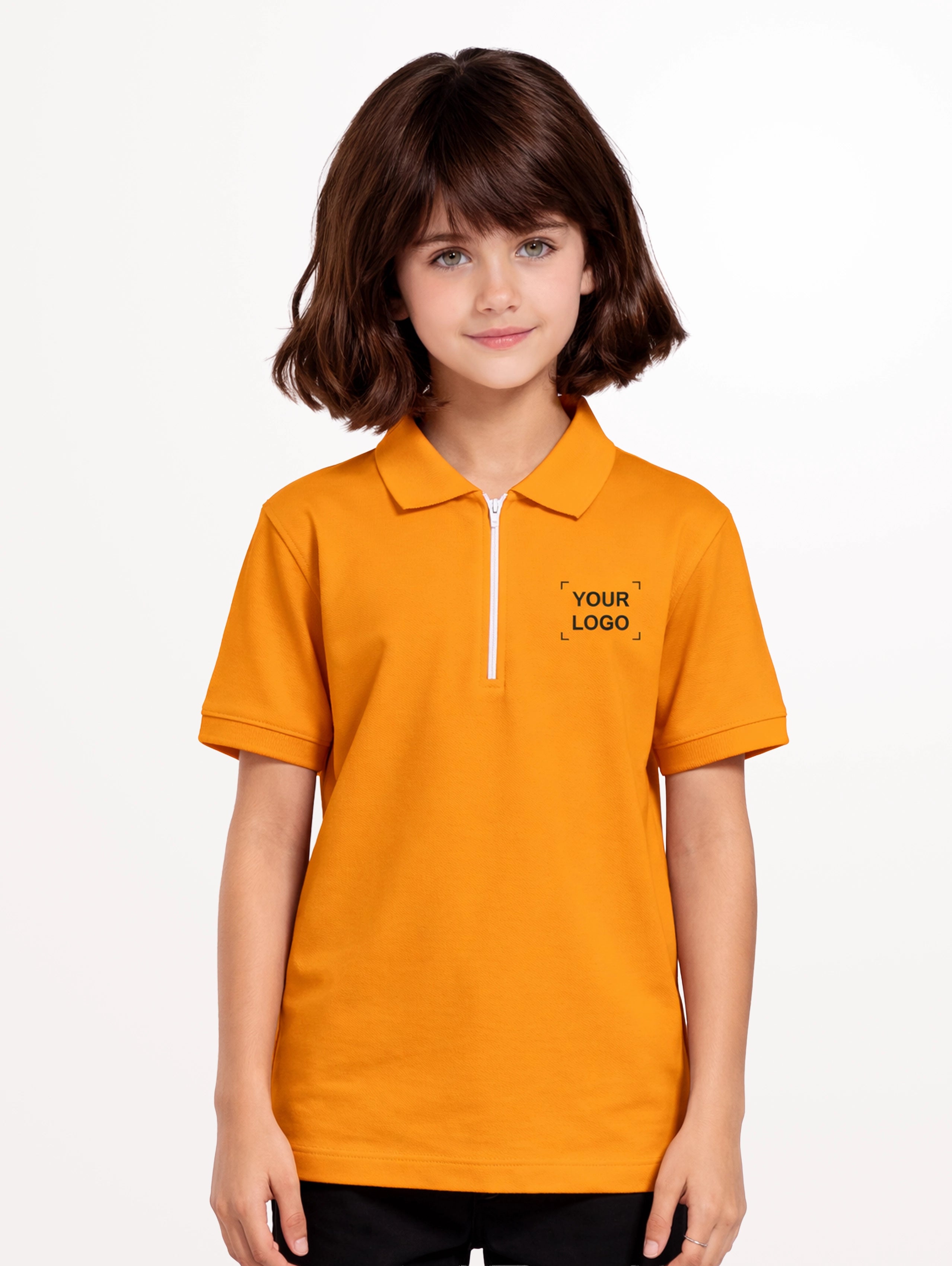 Junior's Cotton Zipper Polo - Mustard Yellow