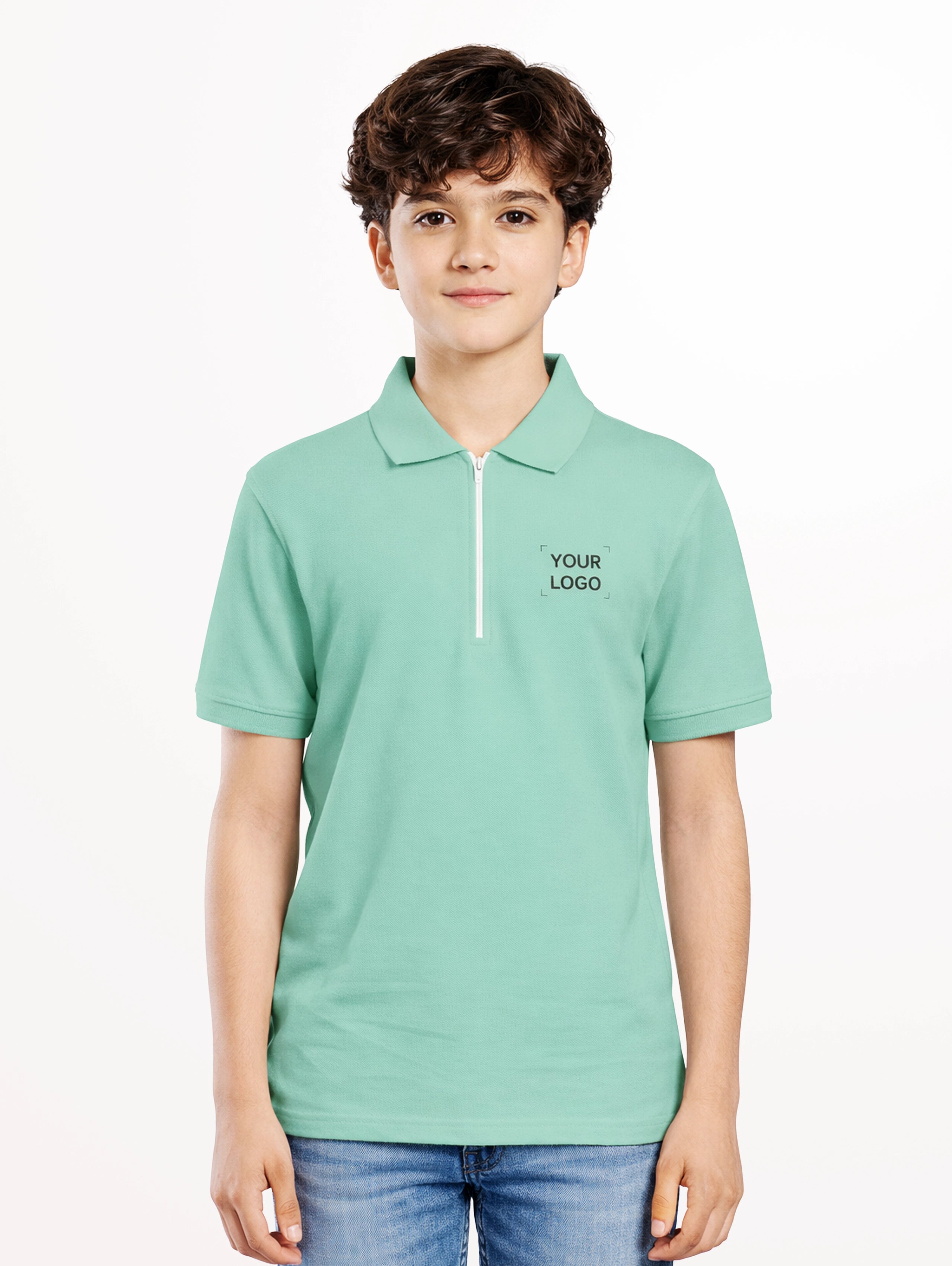 Junior's Cotton Zipper Polo - Pista Green