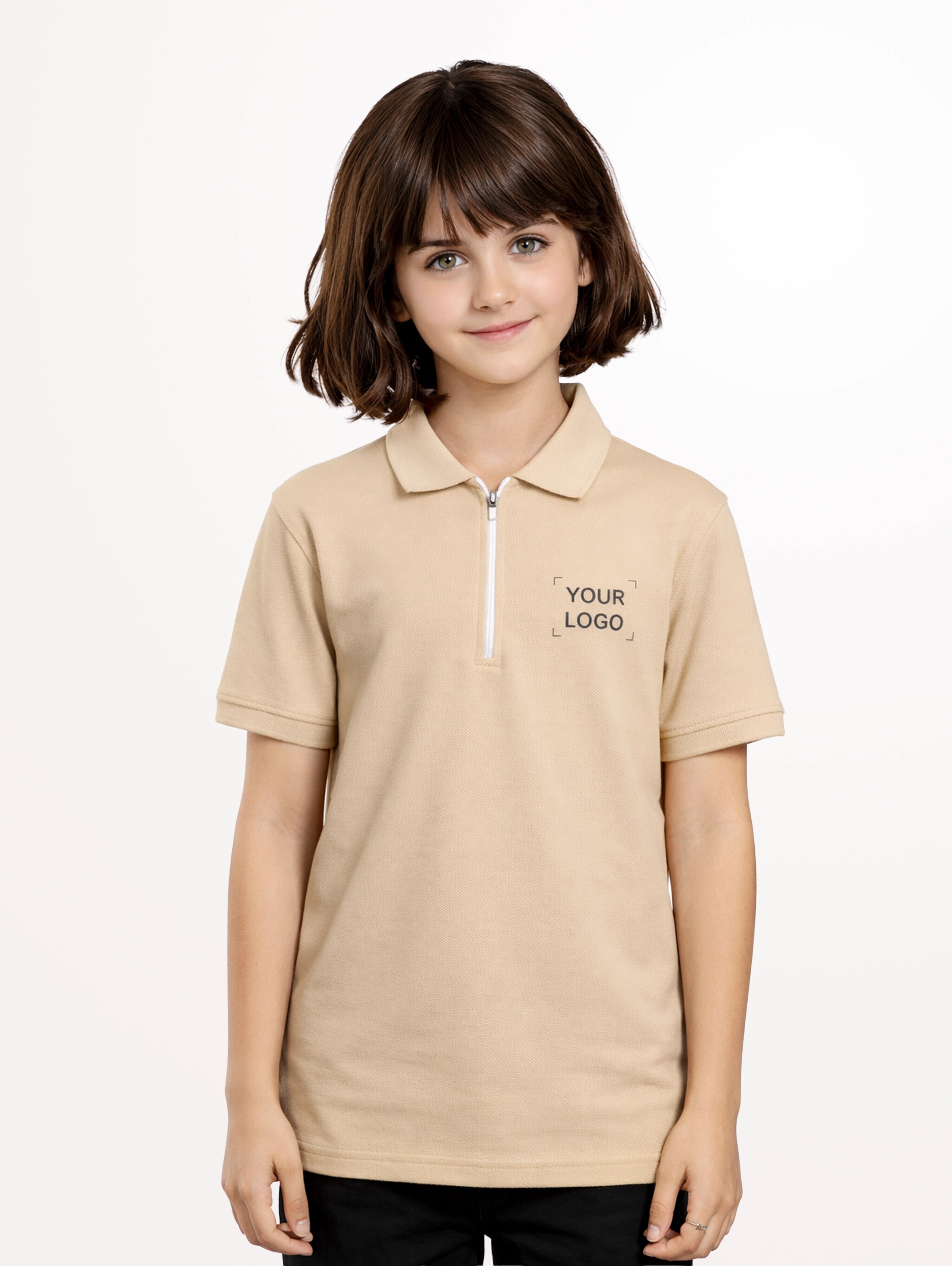 Junior's Cotton Zipper Polo - Skin