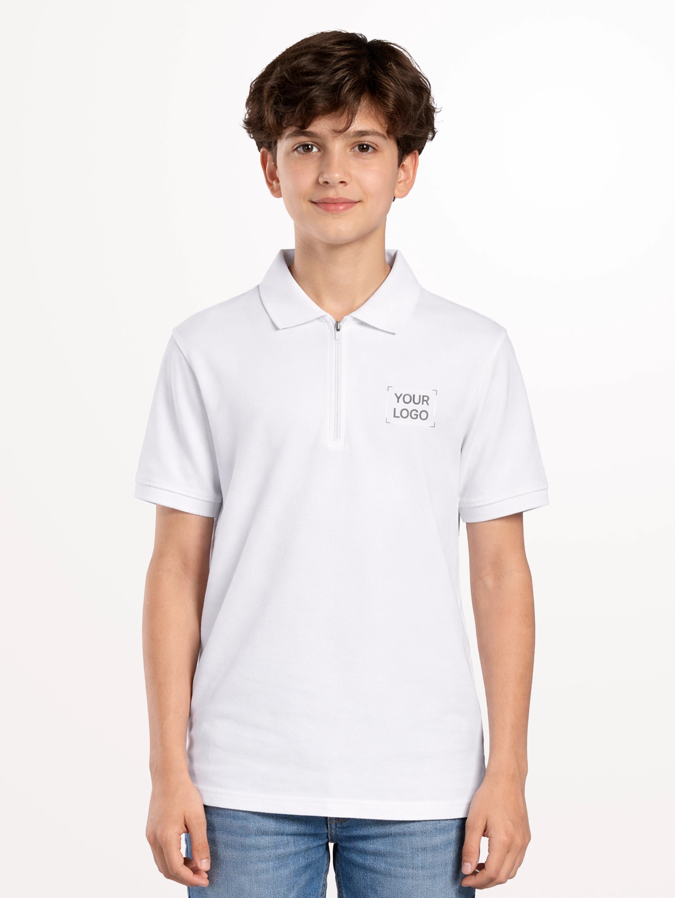 Junior's Cotton Zipper Polo - White