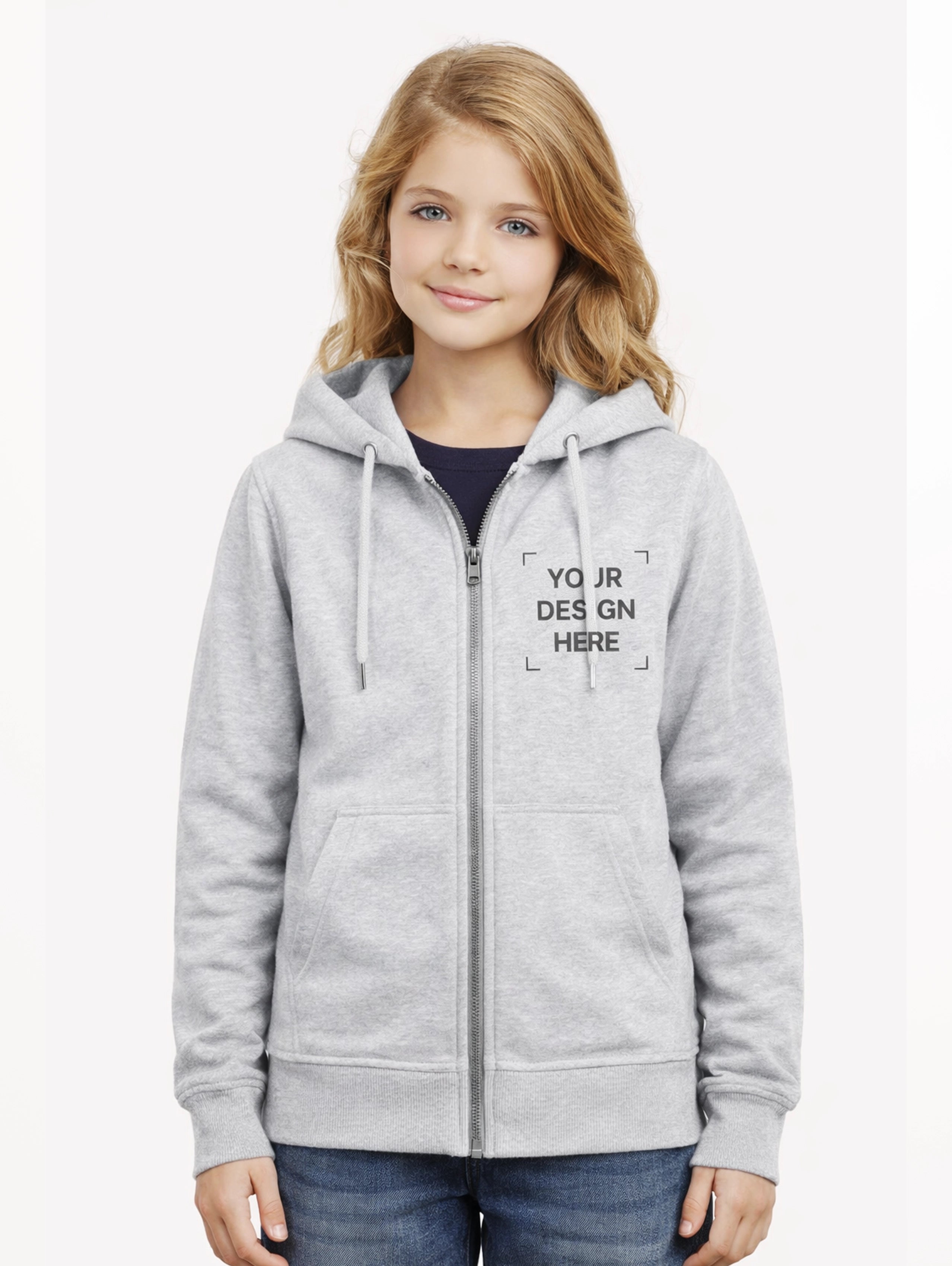 Junior's Cotton Zipper Hoodie - Grey Melange