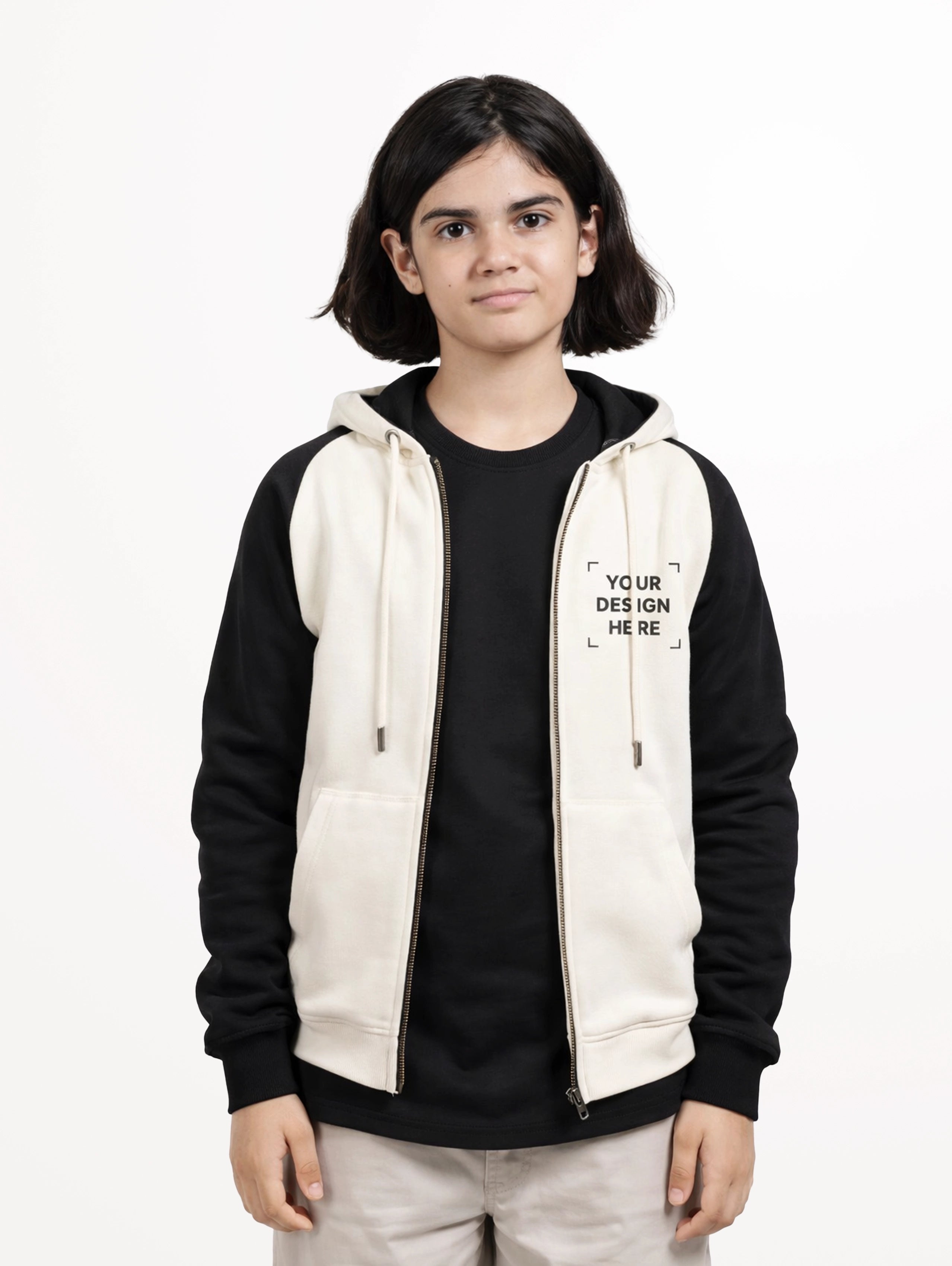 Junior's Raglan Sleeve Blend Zipper Hoodie - Off-White