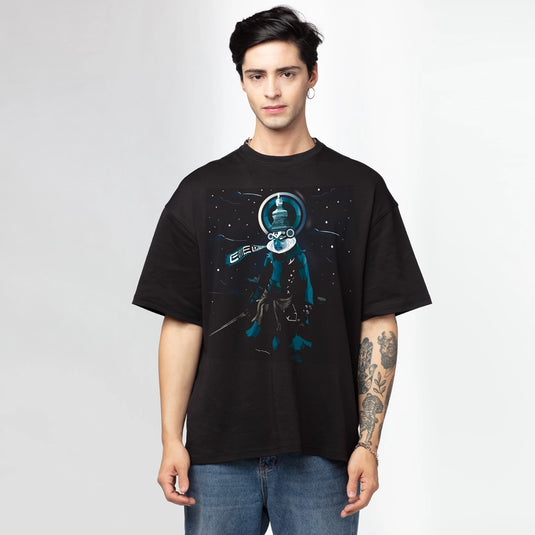 Kathakali Black Oversized Graphic Printed T-Shirts for Men