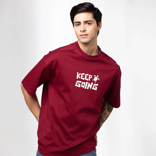 Keep Going-Turtle Maroon Men's Printed Oversized T-Shirt