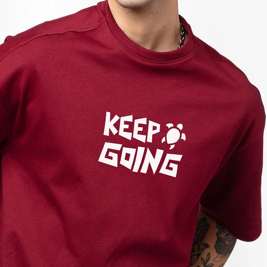 Keep Going-Turtle Maroon Men's Printed Oversized T-Shirt