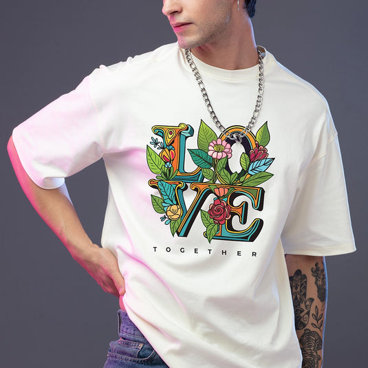 Love Floral Graphic Printed Oversized T-Shirts for Mens