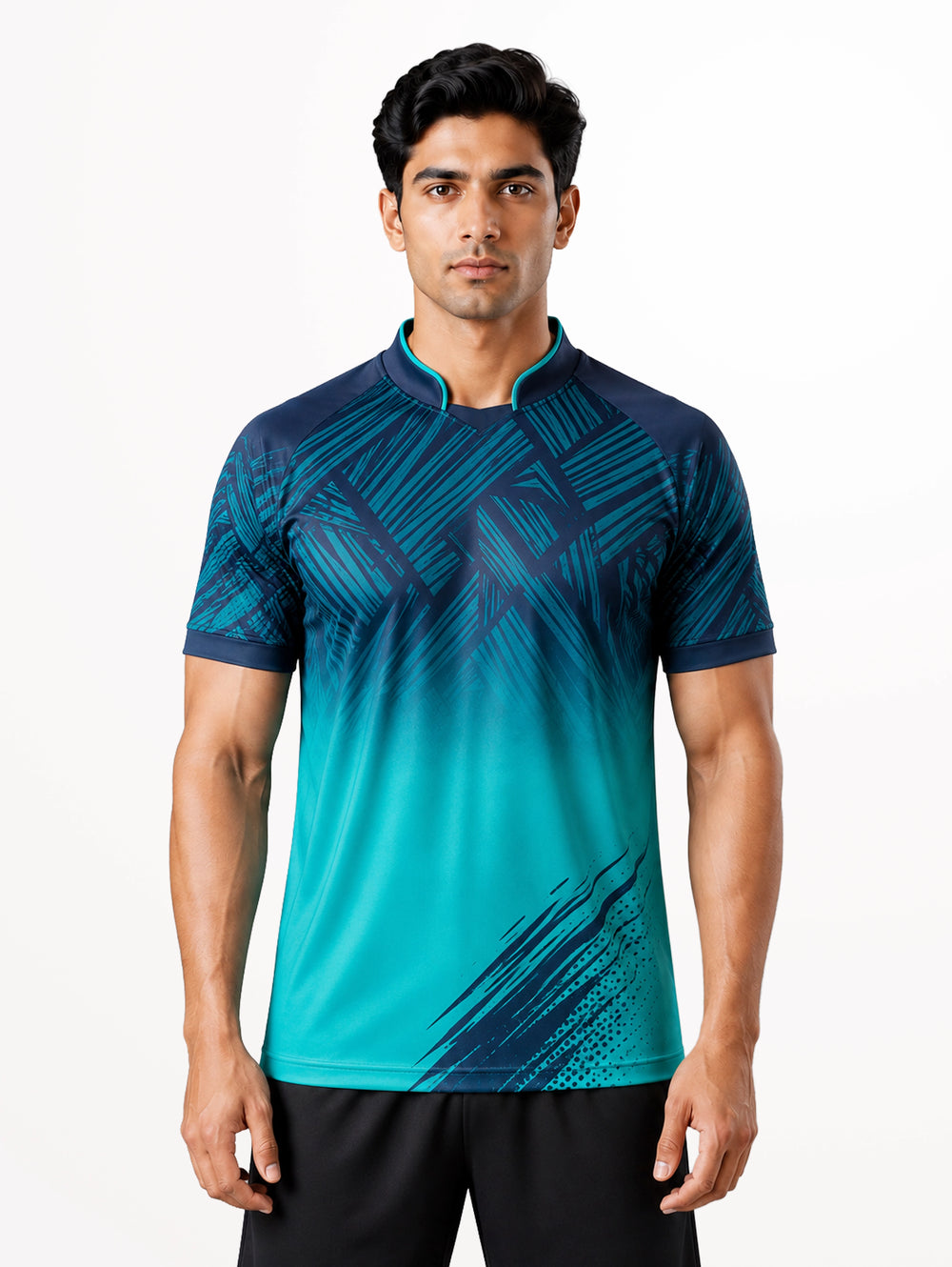 Mandarin Collar Raglan Half Sleeve Jersey