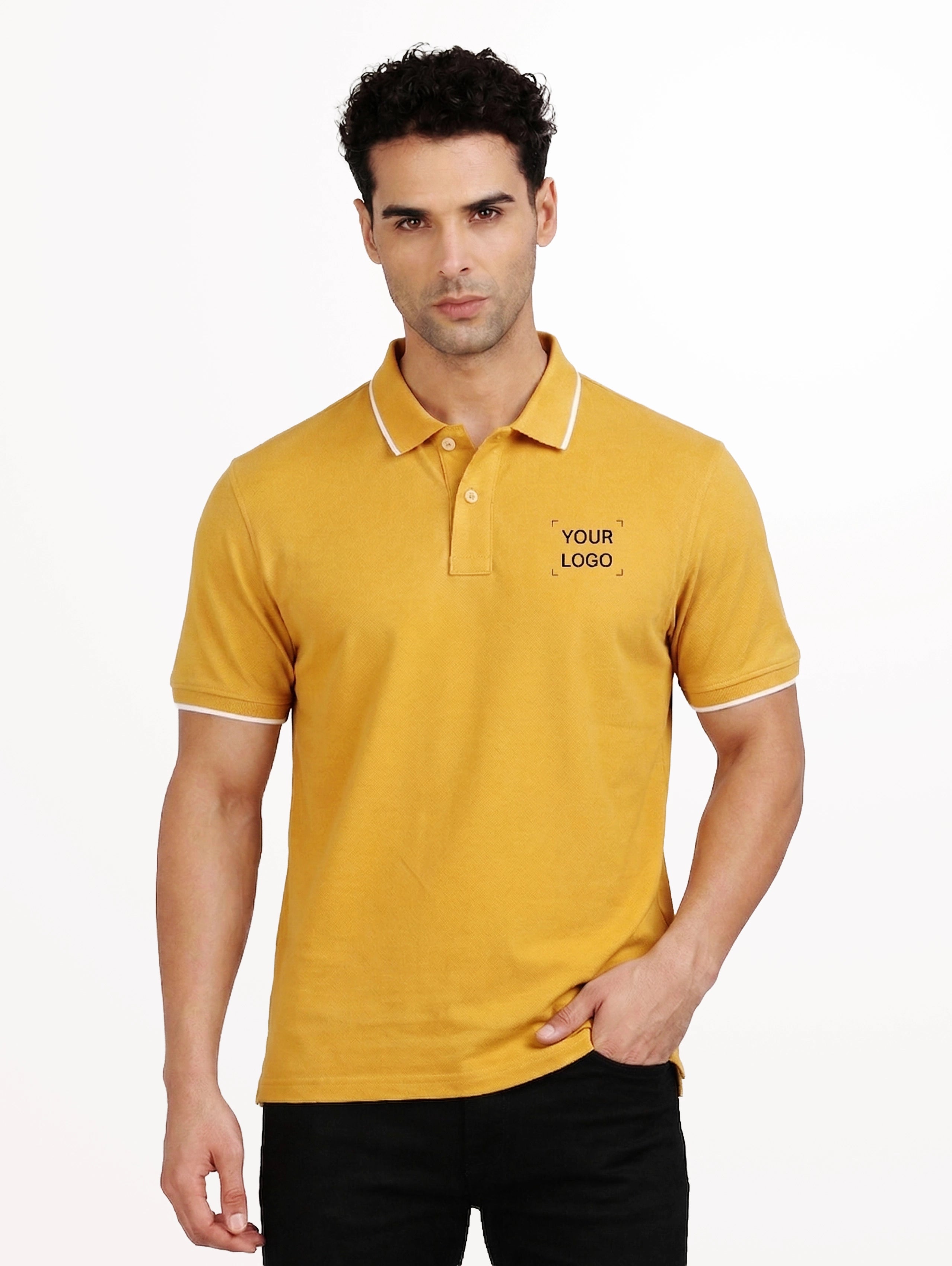 Men's Cotton Polo With Tipping - Mustard Yellow