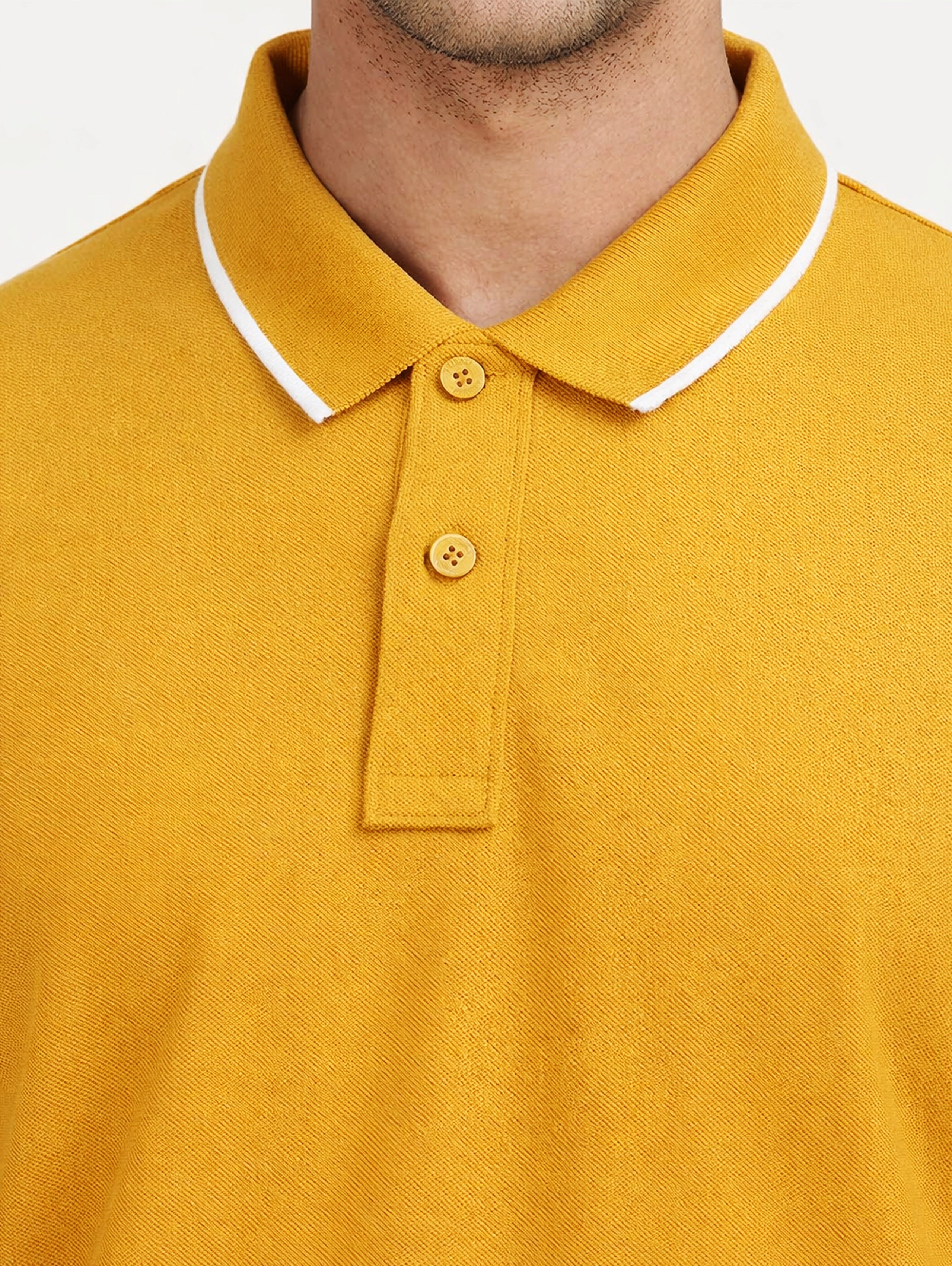 Men's Cotton Polo With Tipping - Mustard Yellow