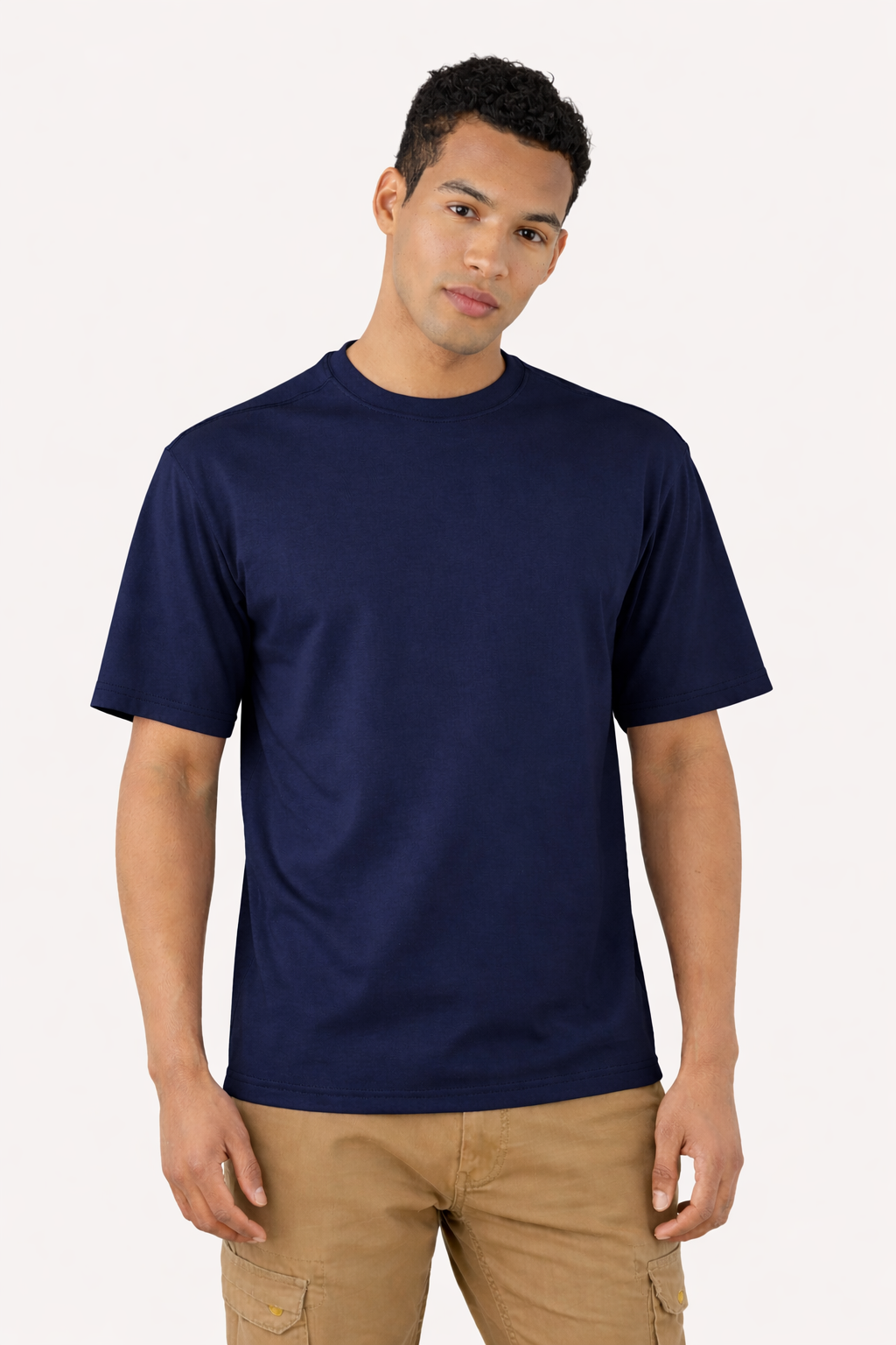Custom Men’s Cozy Knit Oversized Round Neck Half Sleeve T-Shirt - Navy