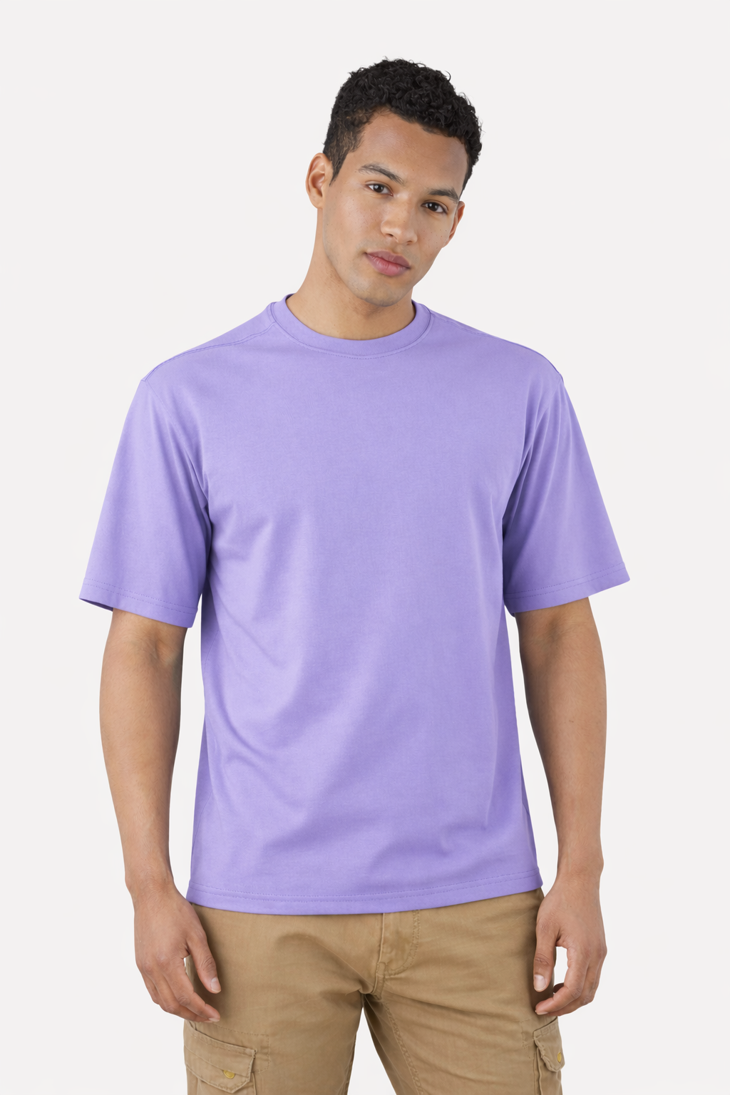 Custom Men’s Cozy Knit Oversized Round Neck Half Sleeve T-Shirt - Lavender
