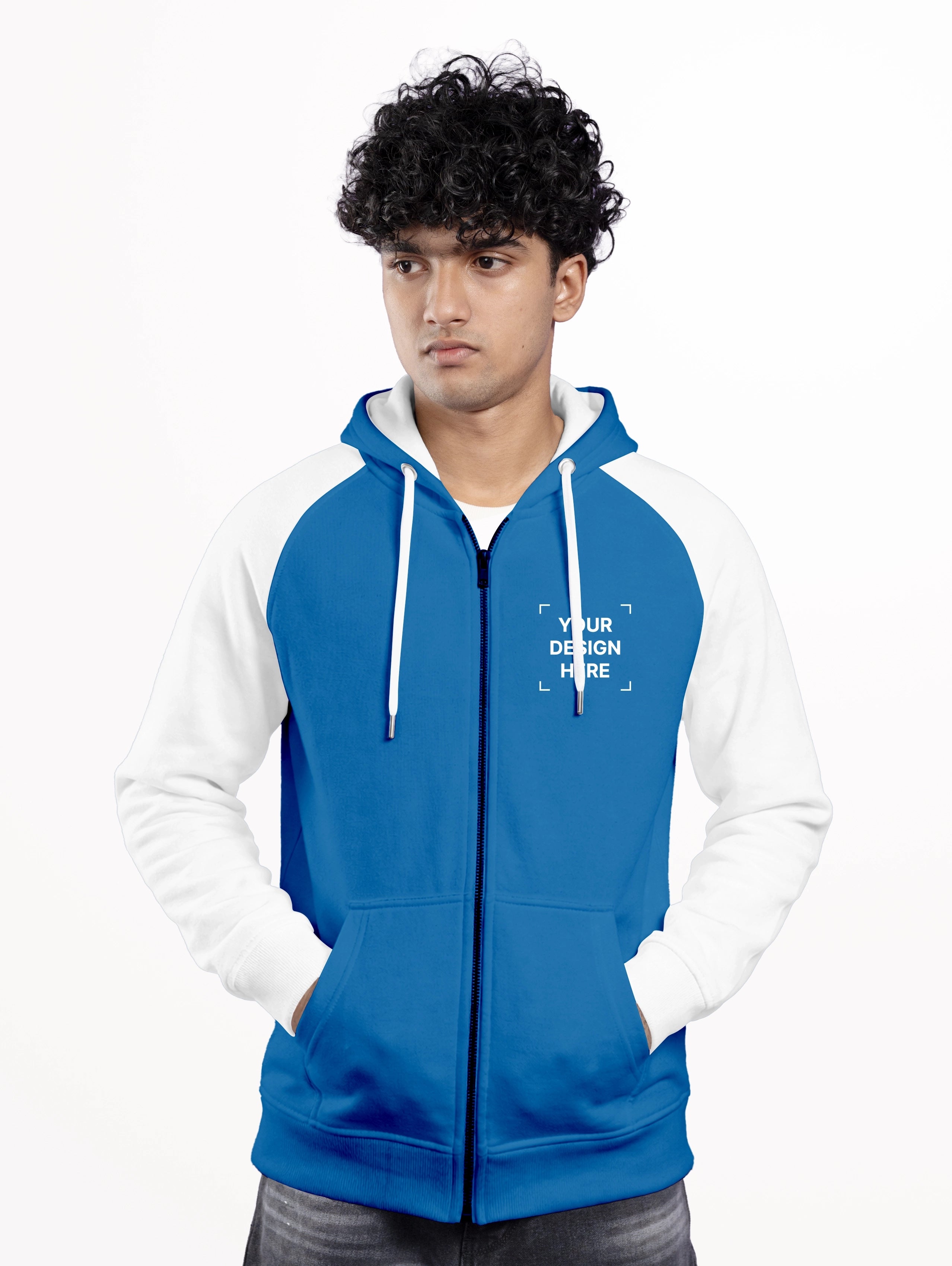 Men's Cotton Raglan Sleeve Zipper Hoodie - Diesel Blue