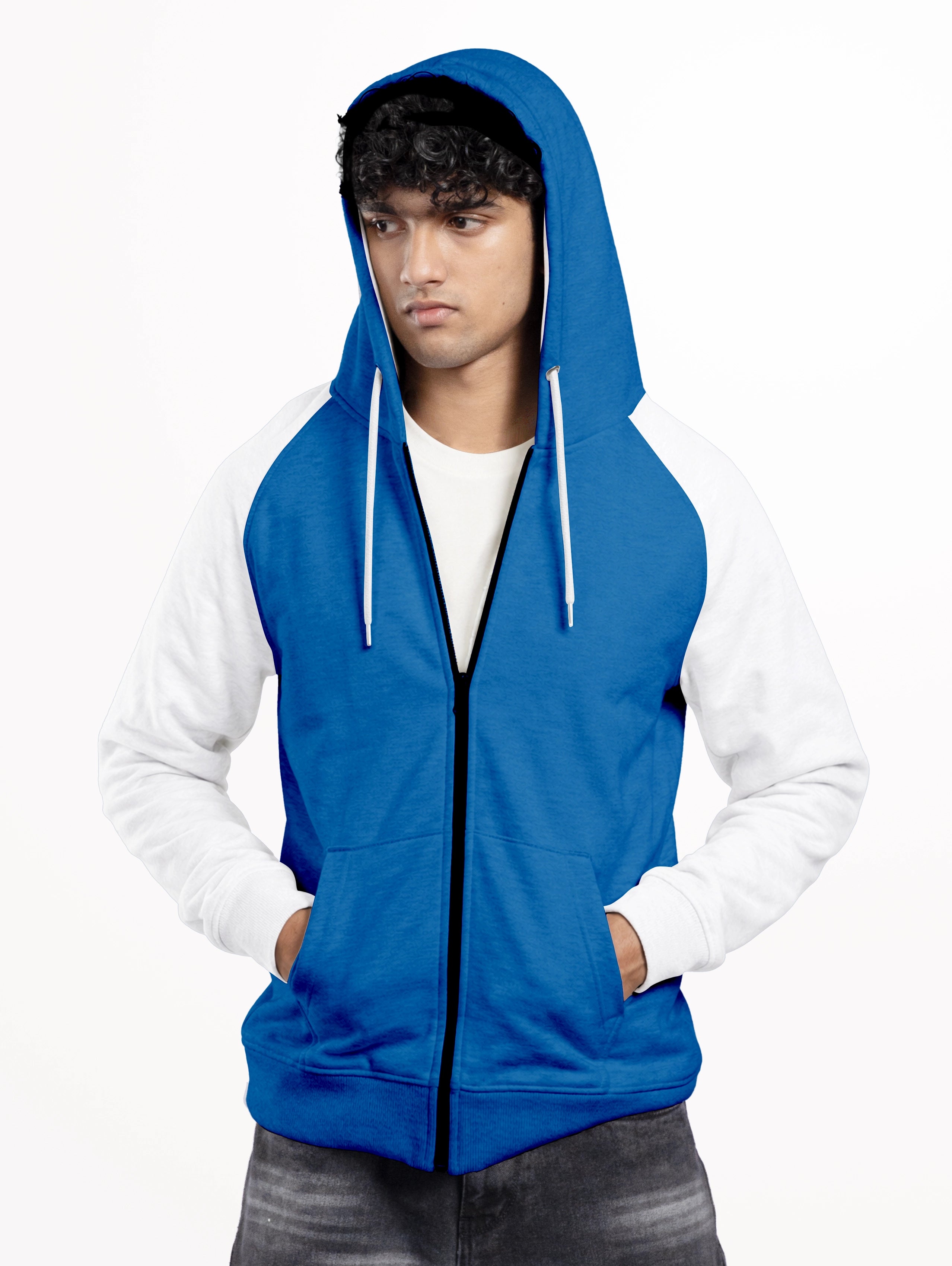 Men's Cotton Raglan Sleeve Zipper Hoodie - Diesel Blue