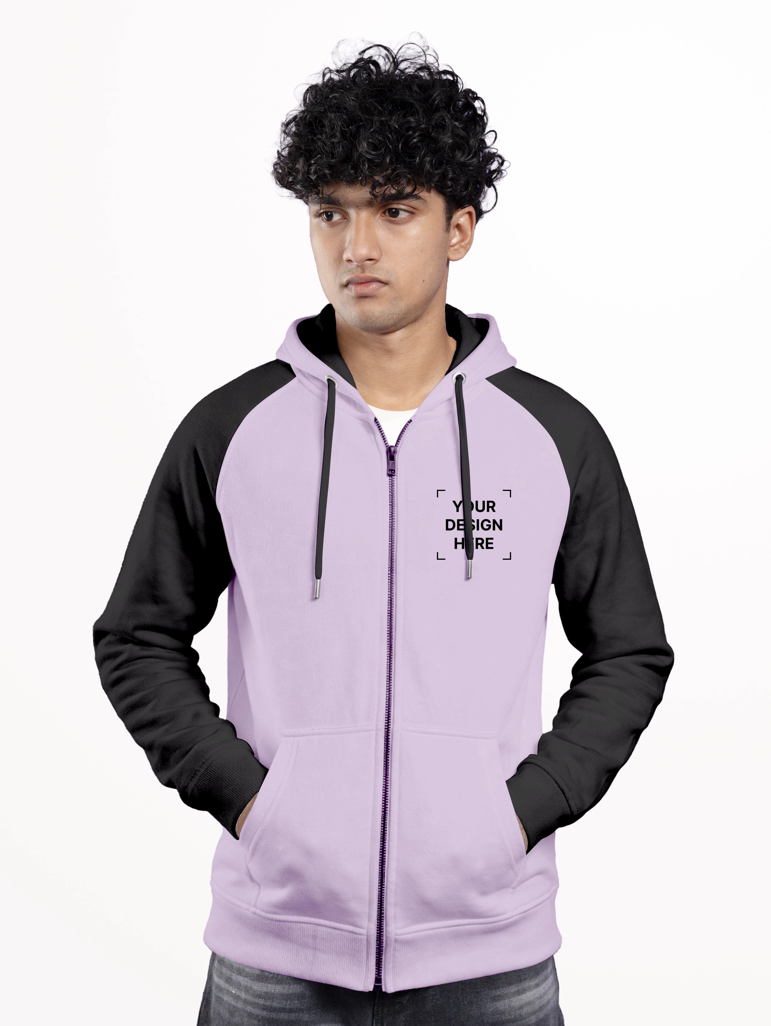Men's Cotton Raglan Sleeve Zipper Hoodie - Lavender