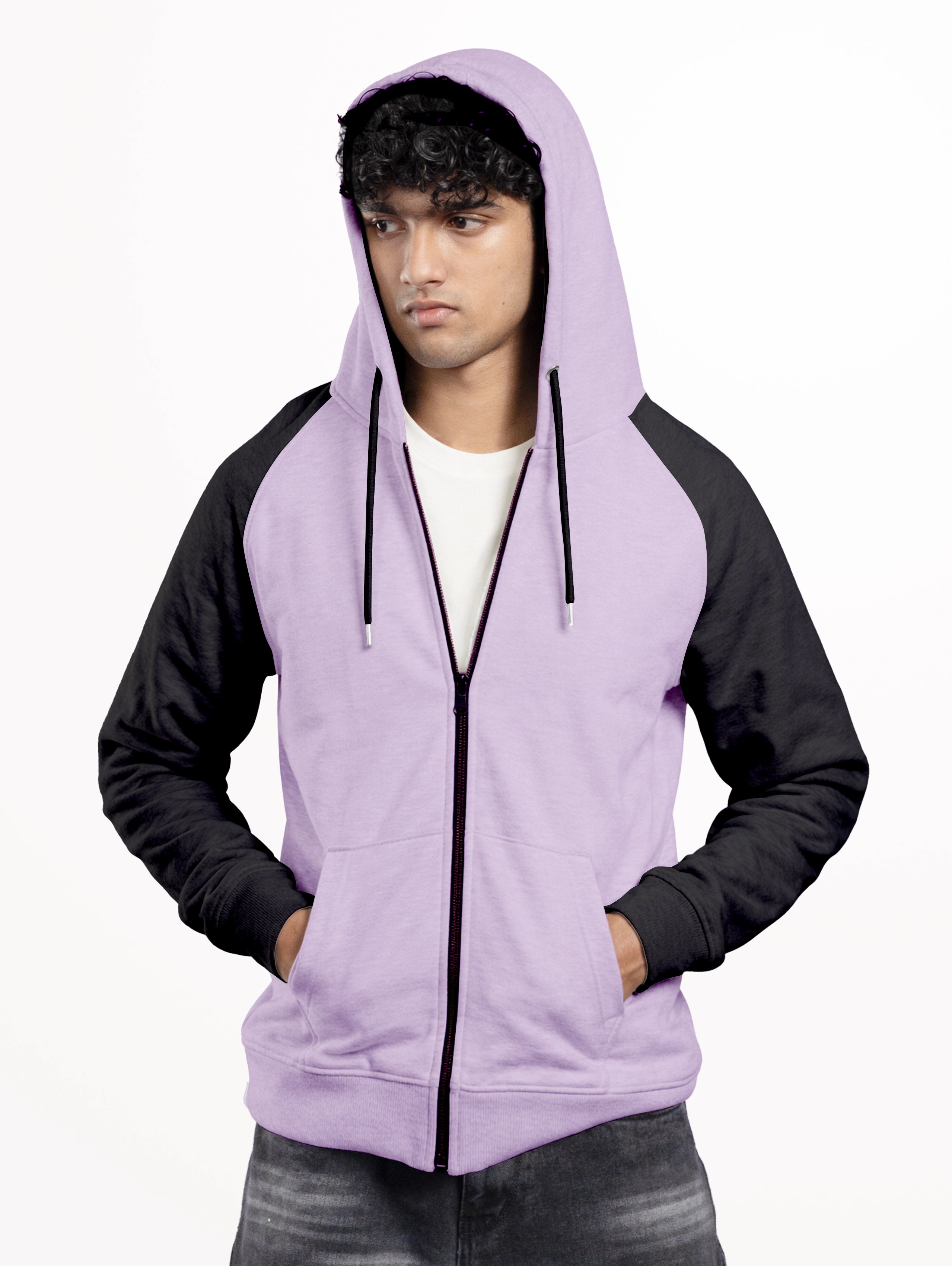 Men's Cotton Raglan Sleeve Zipper Hoodie - Lavender
