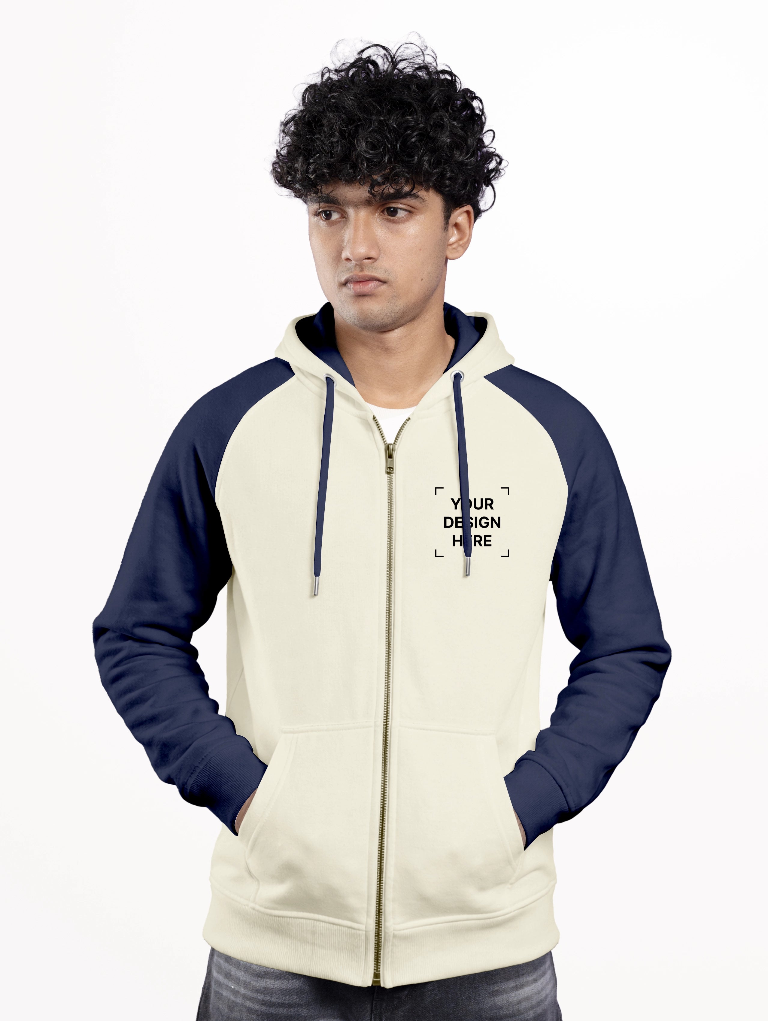 Men's Cotton Raglan Sleeve Zipper Hoodie - Off White