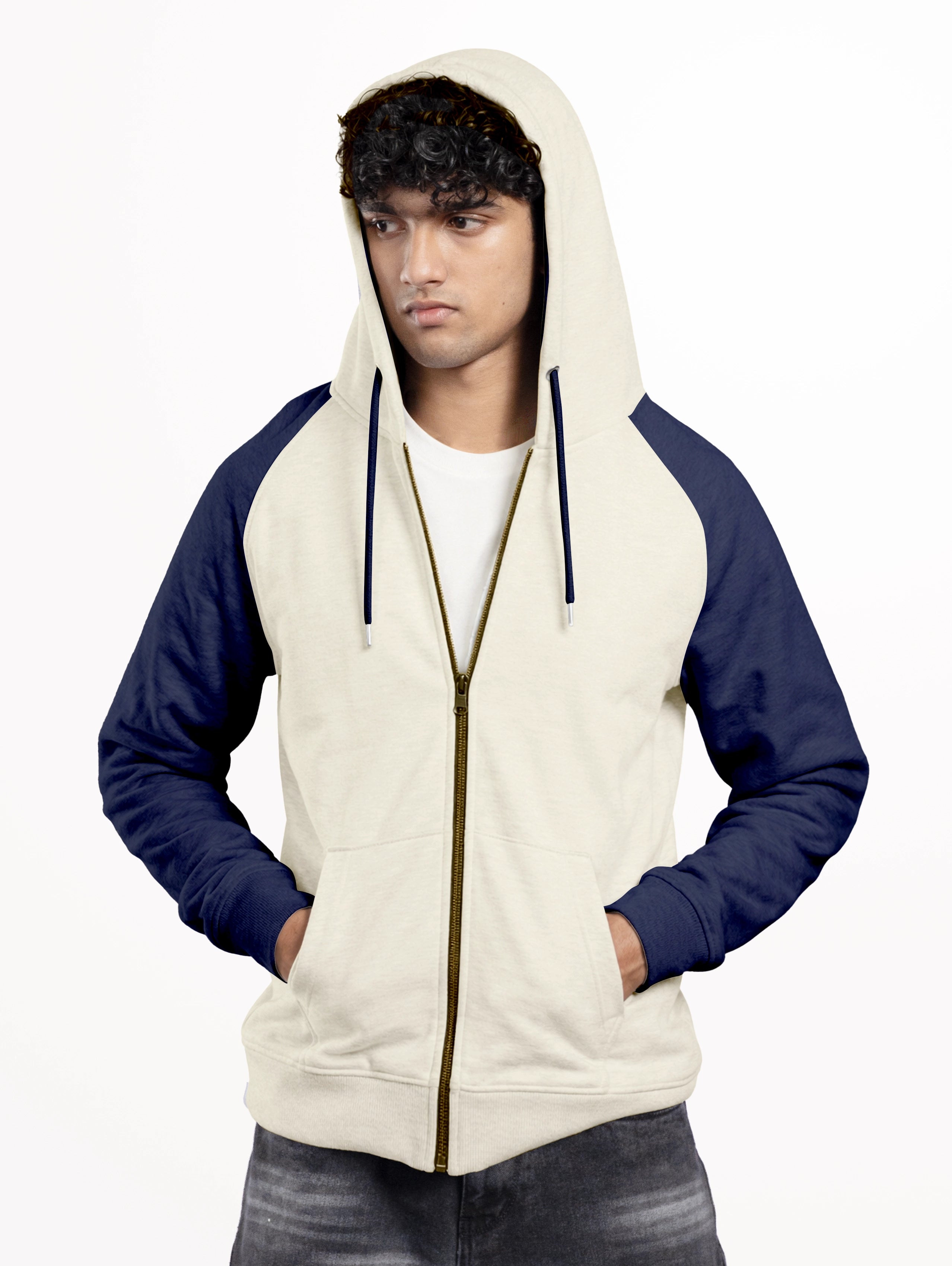 Men's Cotton Raglan Sleeve Zipper Hoodie - Off White