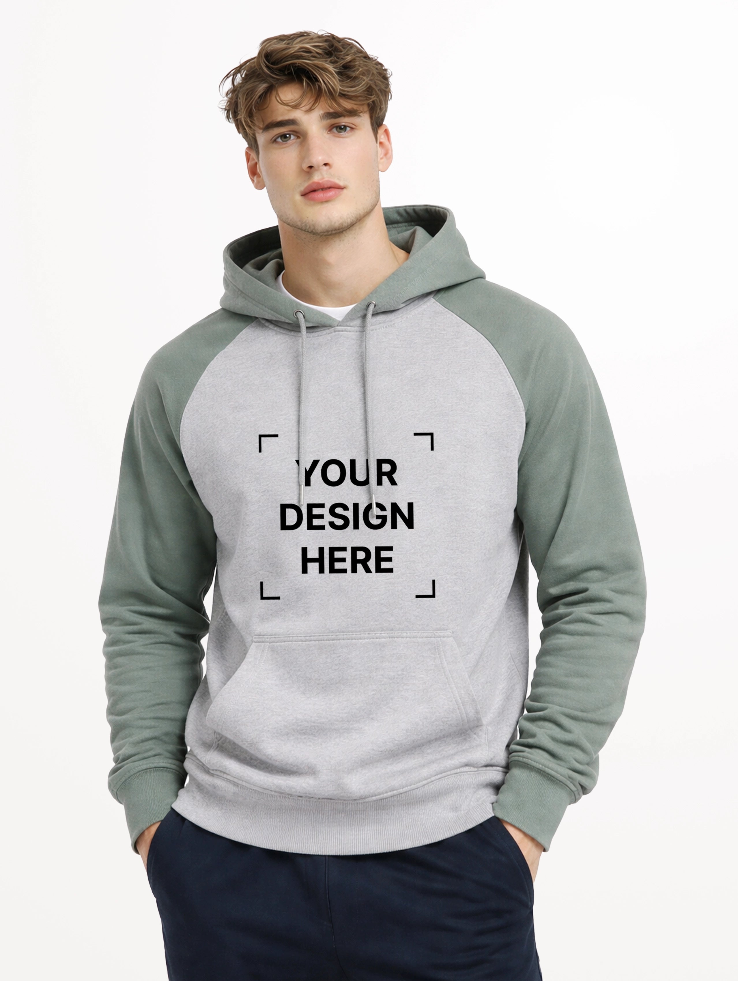 Men's Raglan Sleeve Cotton Pullover Hoodie - Grey Melange