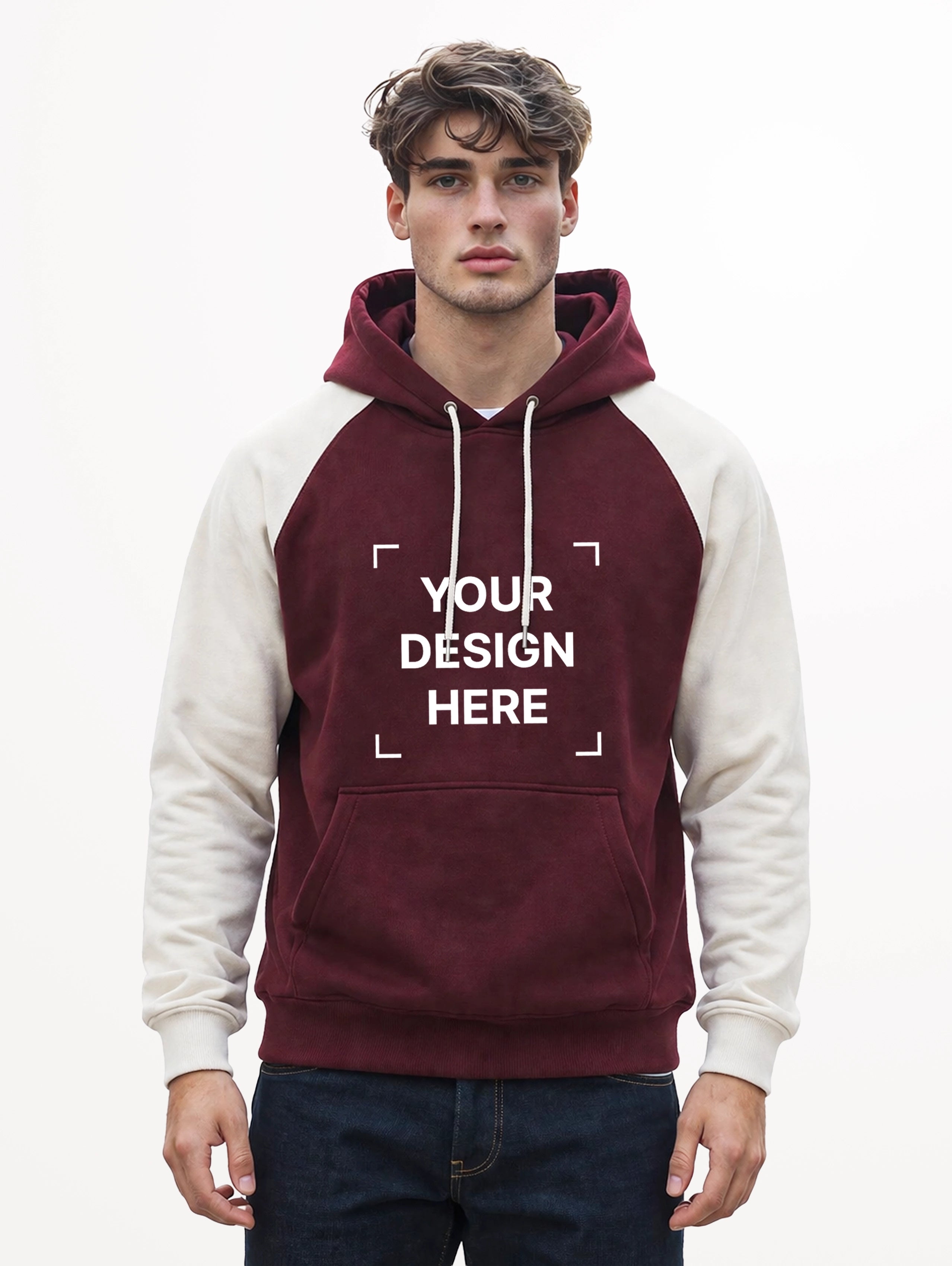 Men's Raglan Sleeve Cotton Pullover Hoodie - Maroon