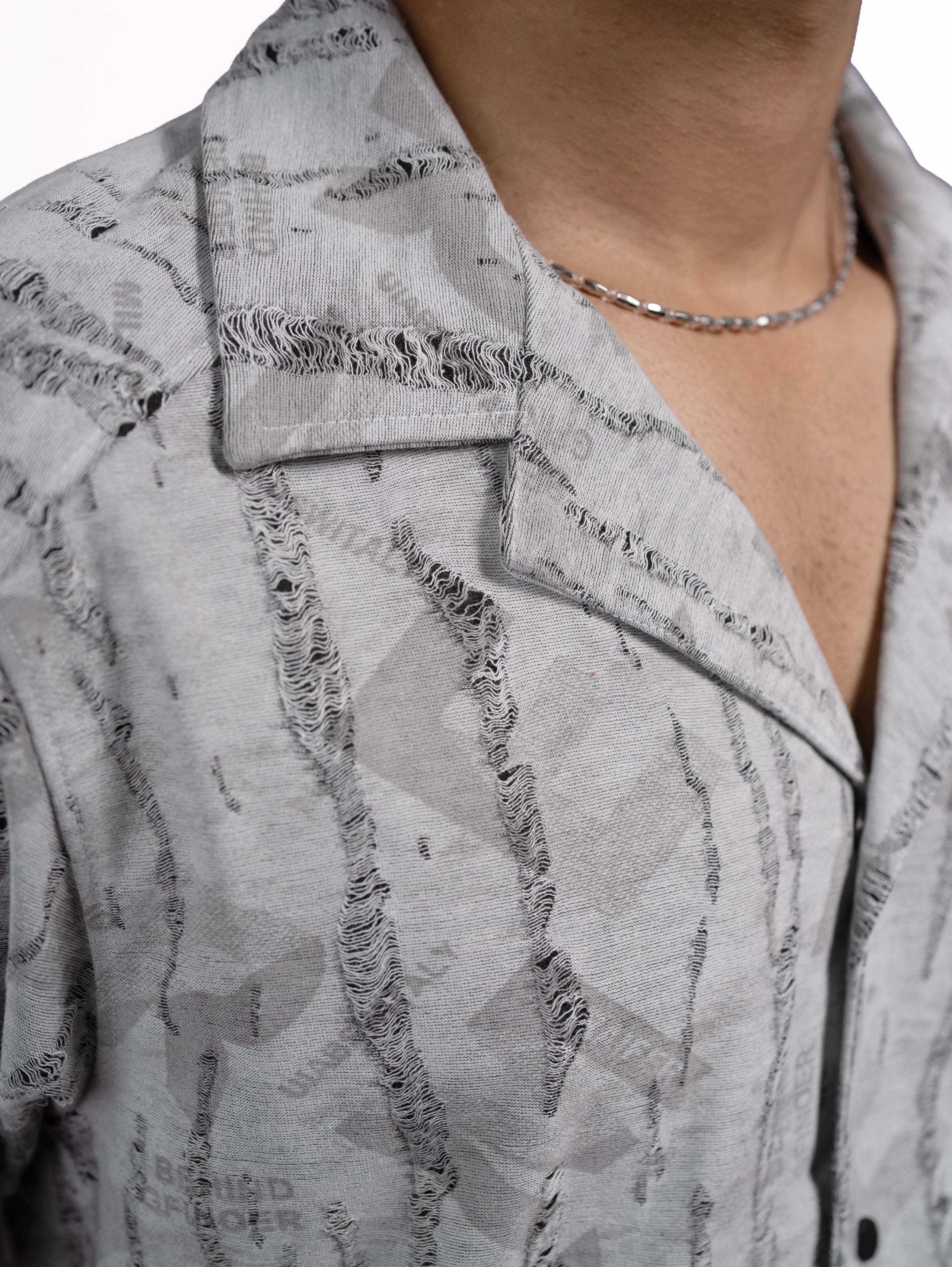 Men's Rugs Printed Cuban Collar Shirt - Grey