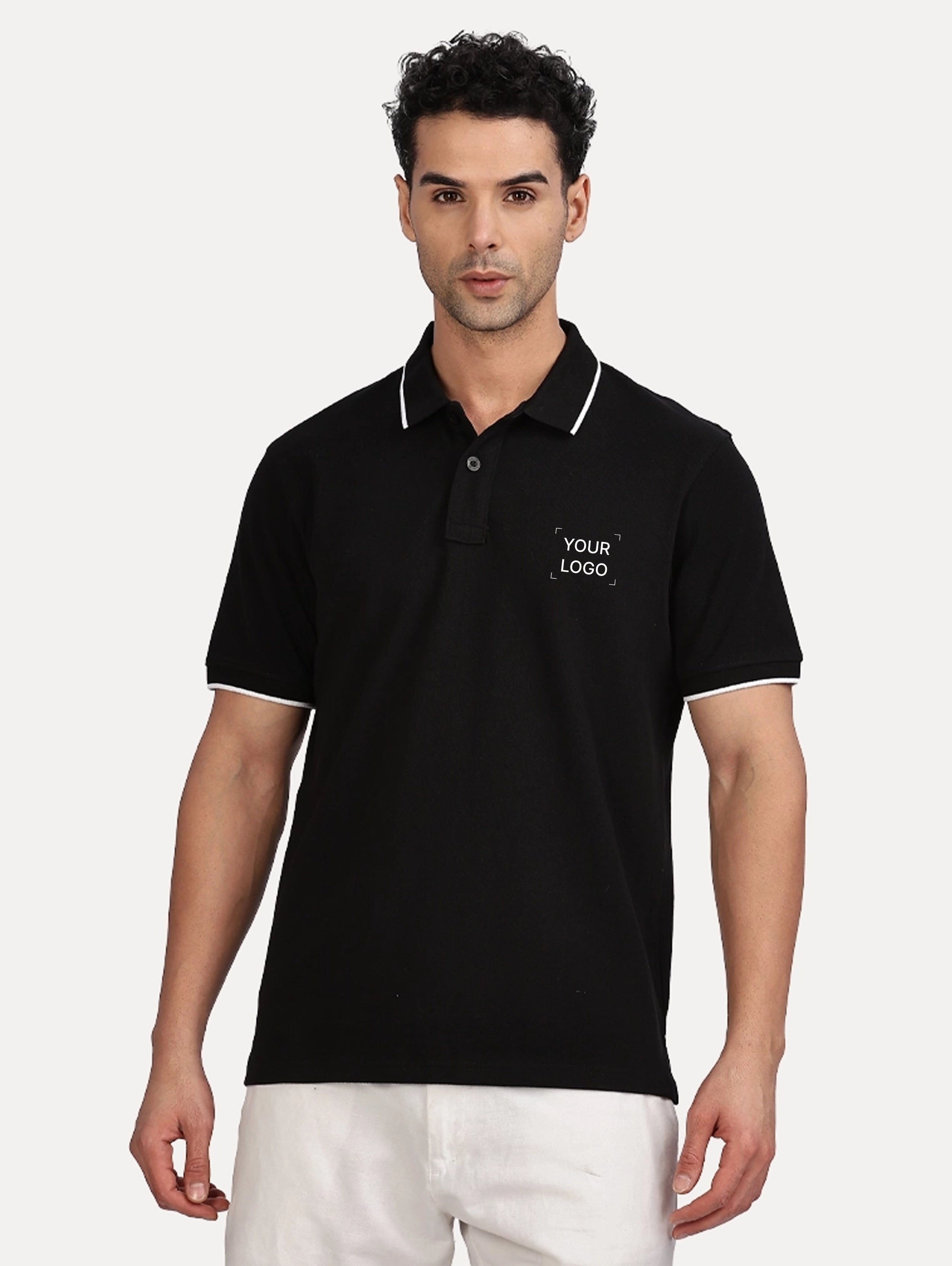 Men's Cotton Polo With Tipping - Black