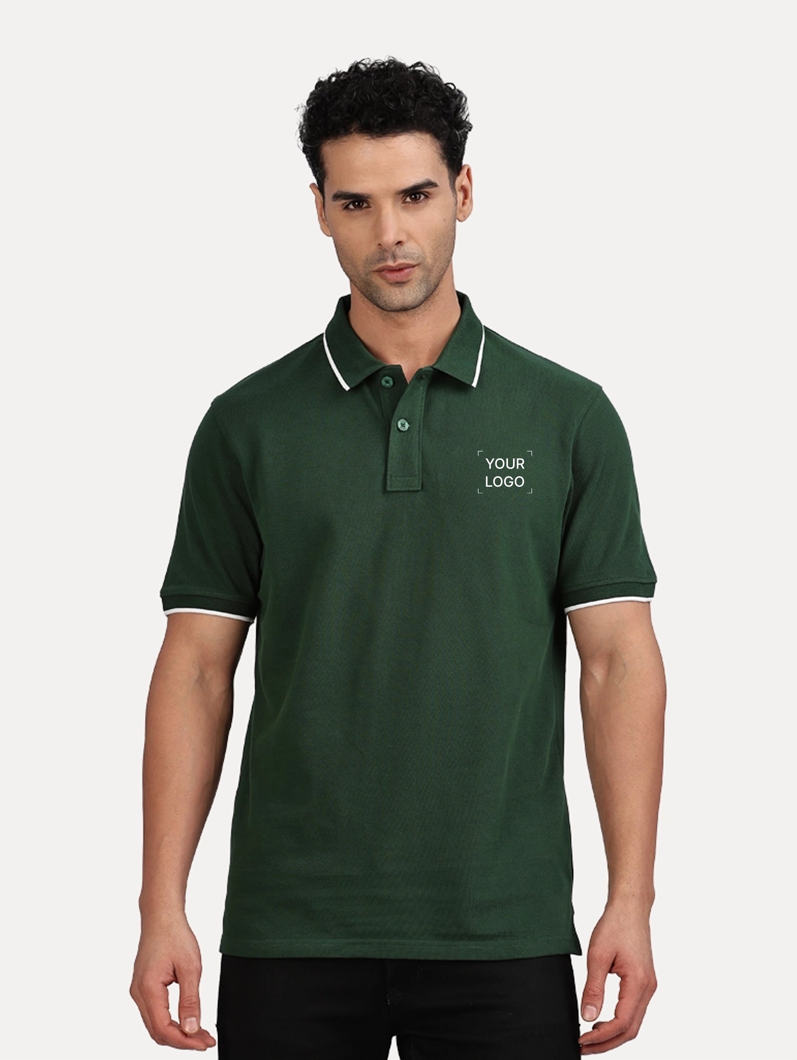 Men's Cassic Polo With Tipping - Bottle Green
