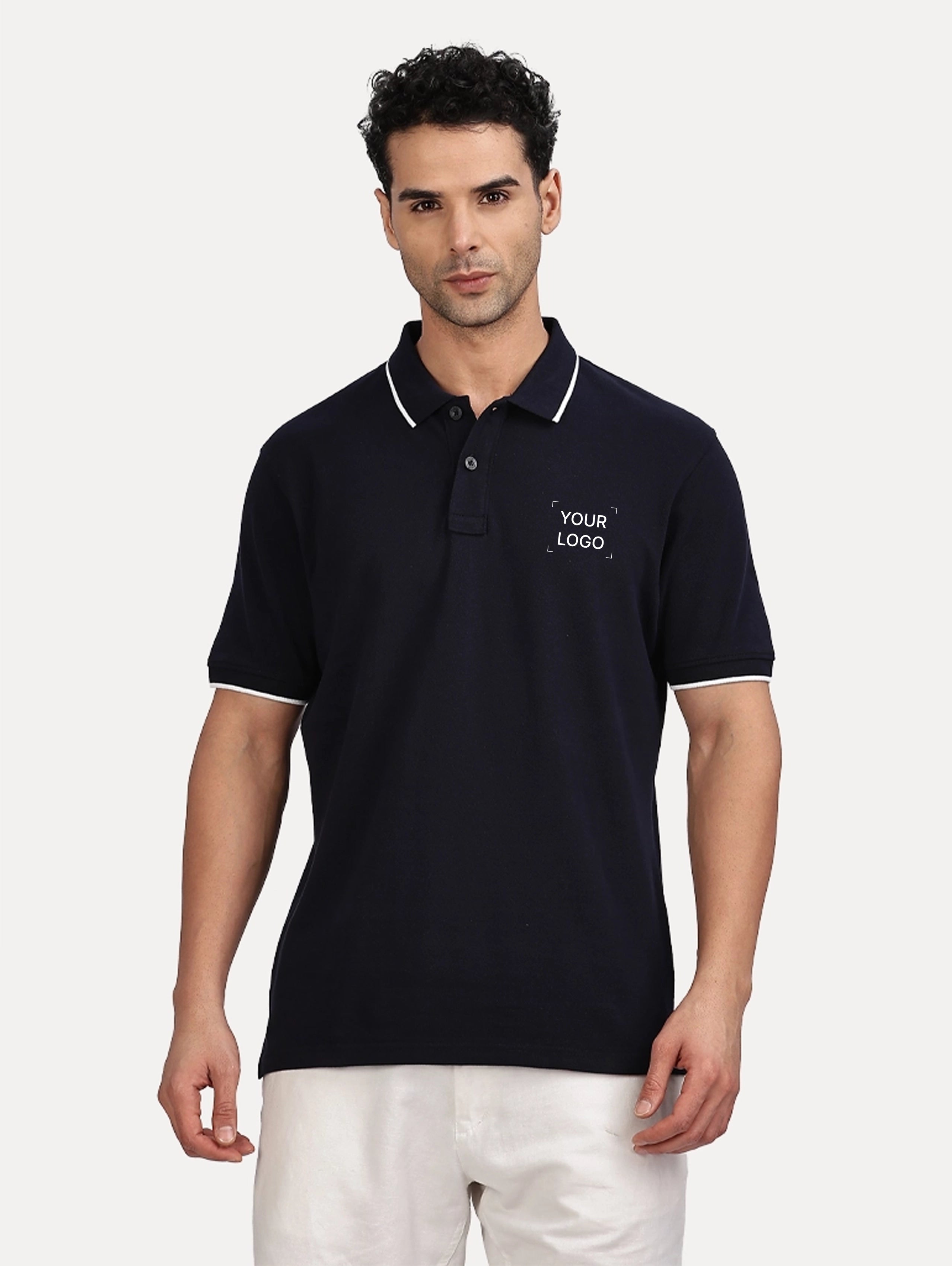 Men's Cotton Polo With Tipping - Navy