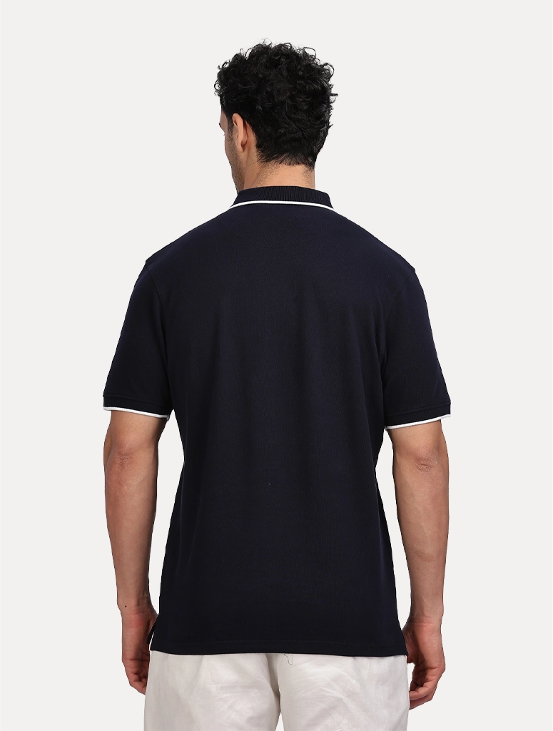 Men's Cotton Polo With Tipping - Navy