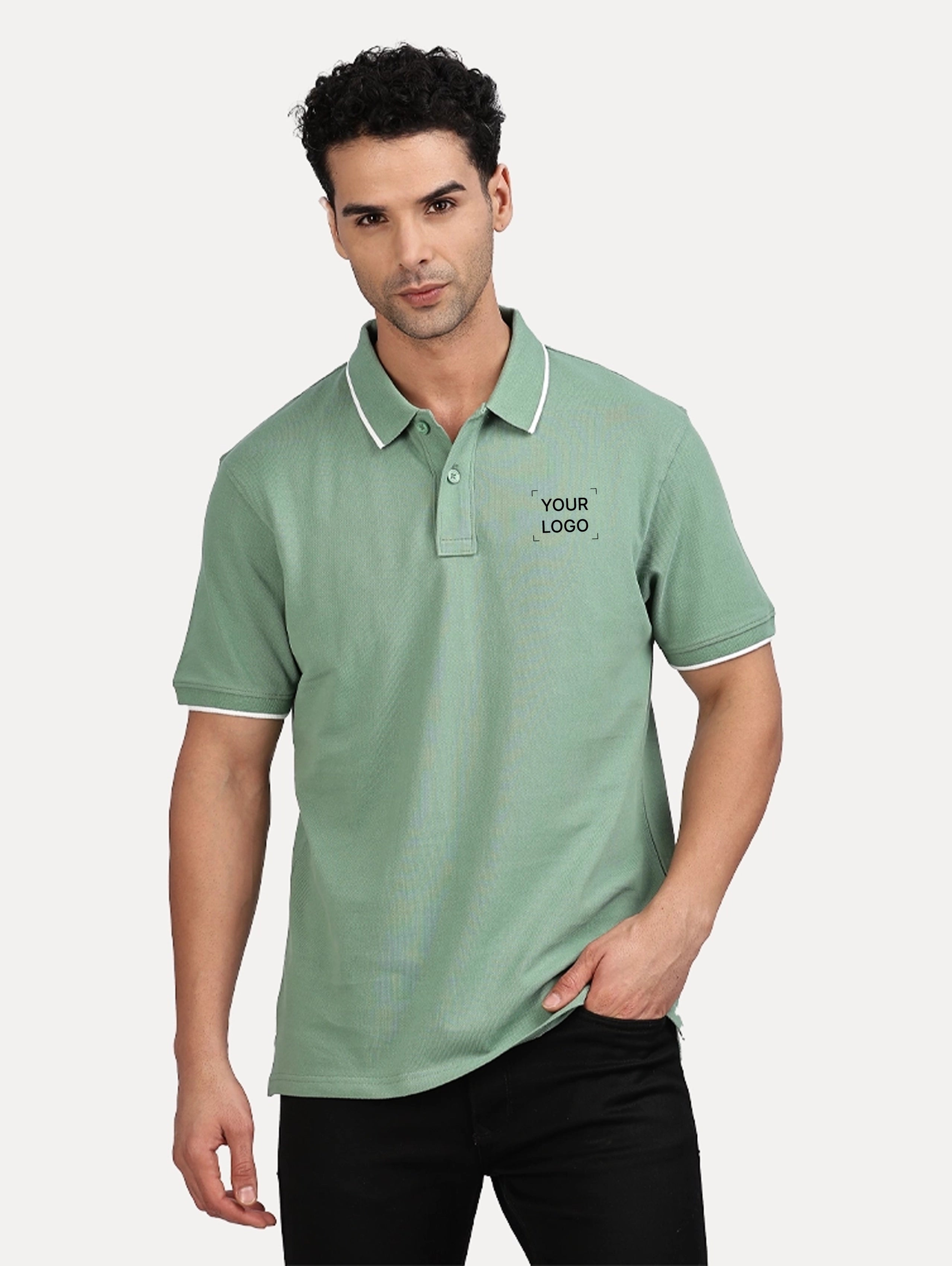 Men's Cotton Polo With Tipping - Pista Green