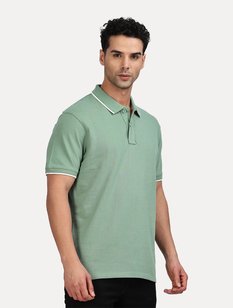 Custom Men’s Classic Polo With Tipping - Pista Green