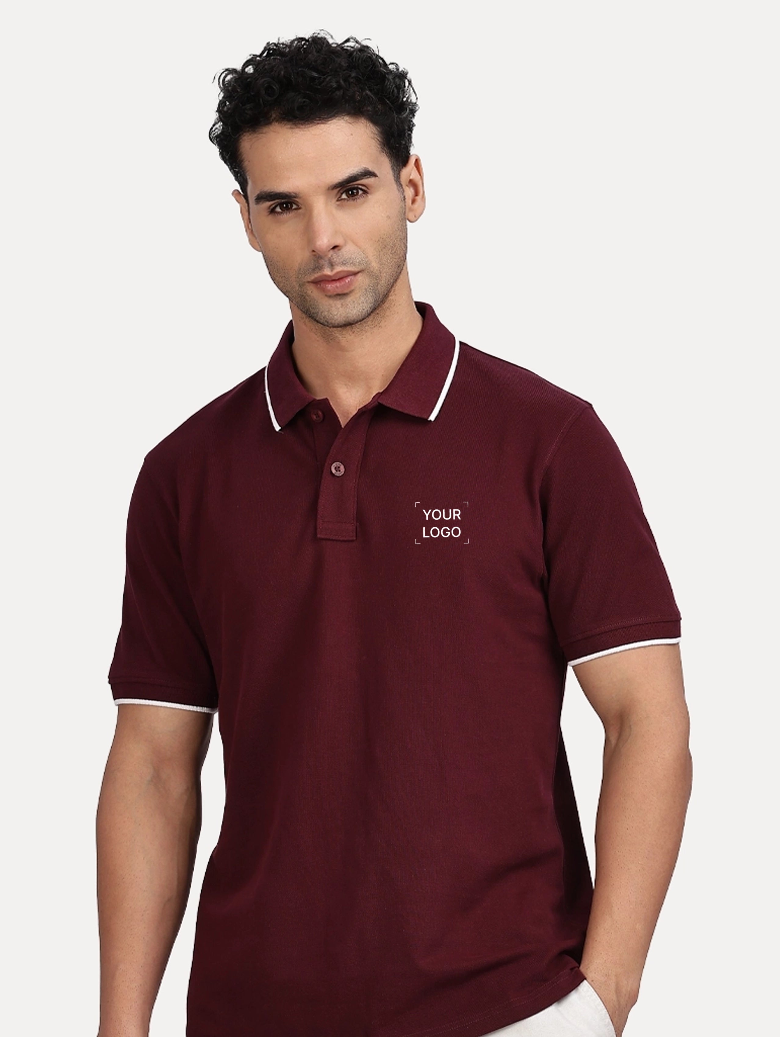 Men's Cotton Polo With Tipping - Wine