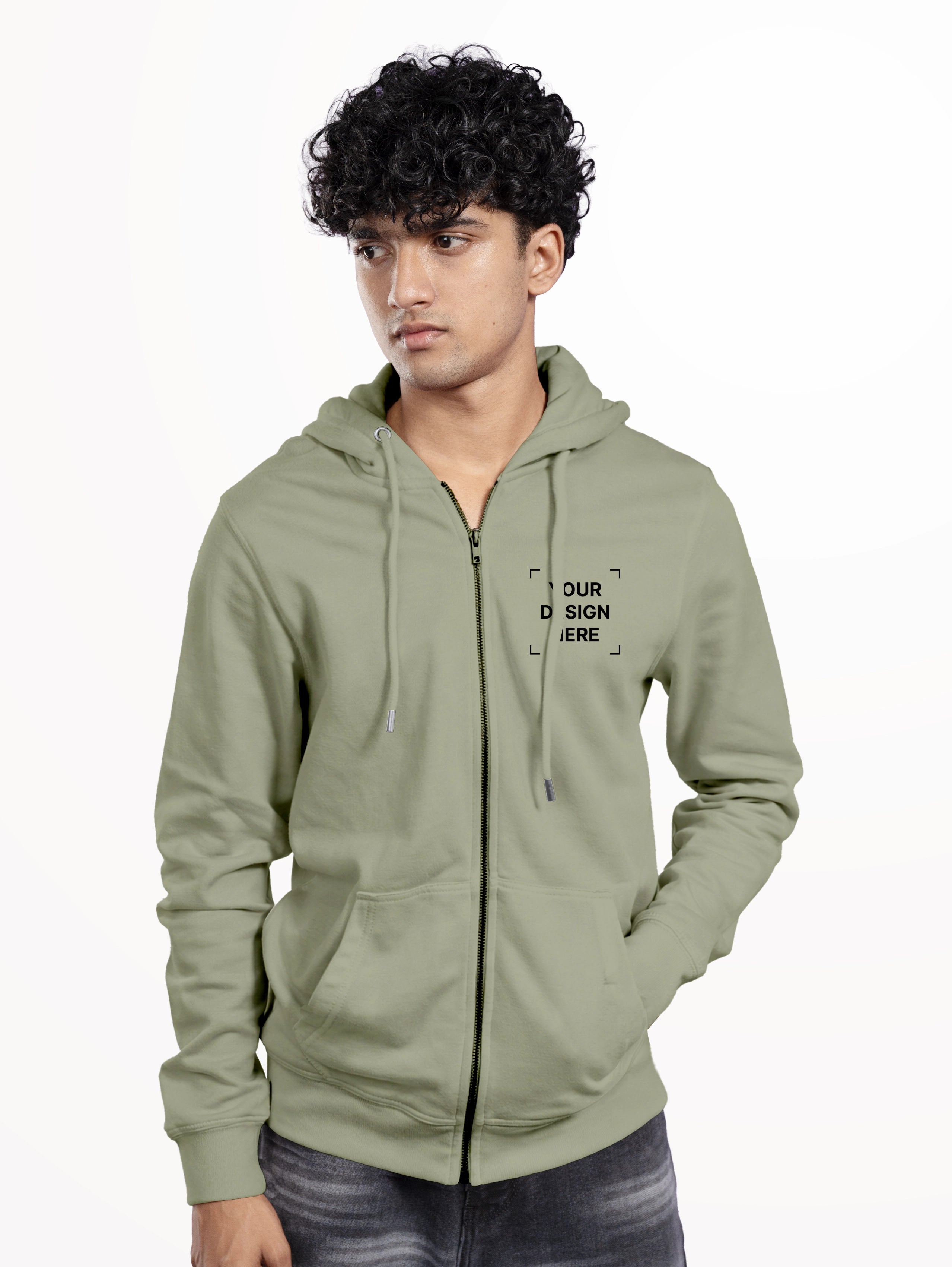 Men's Blend Zipper Hoodie - Sage Green