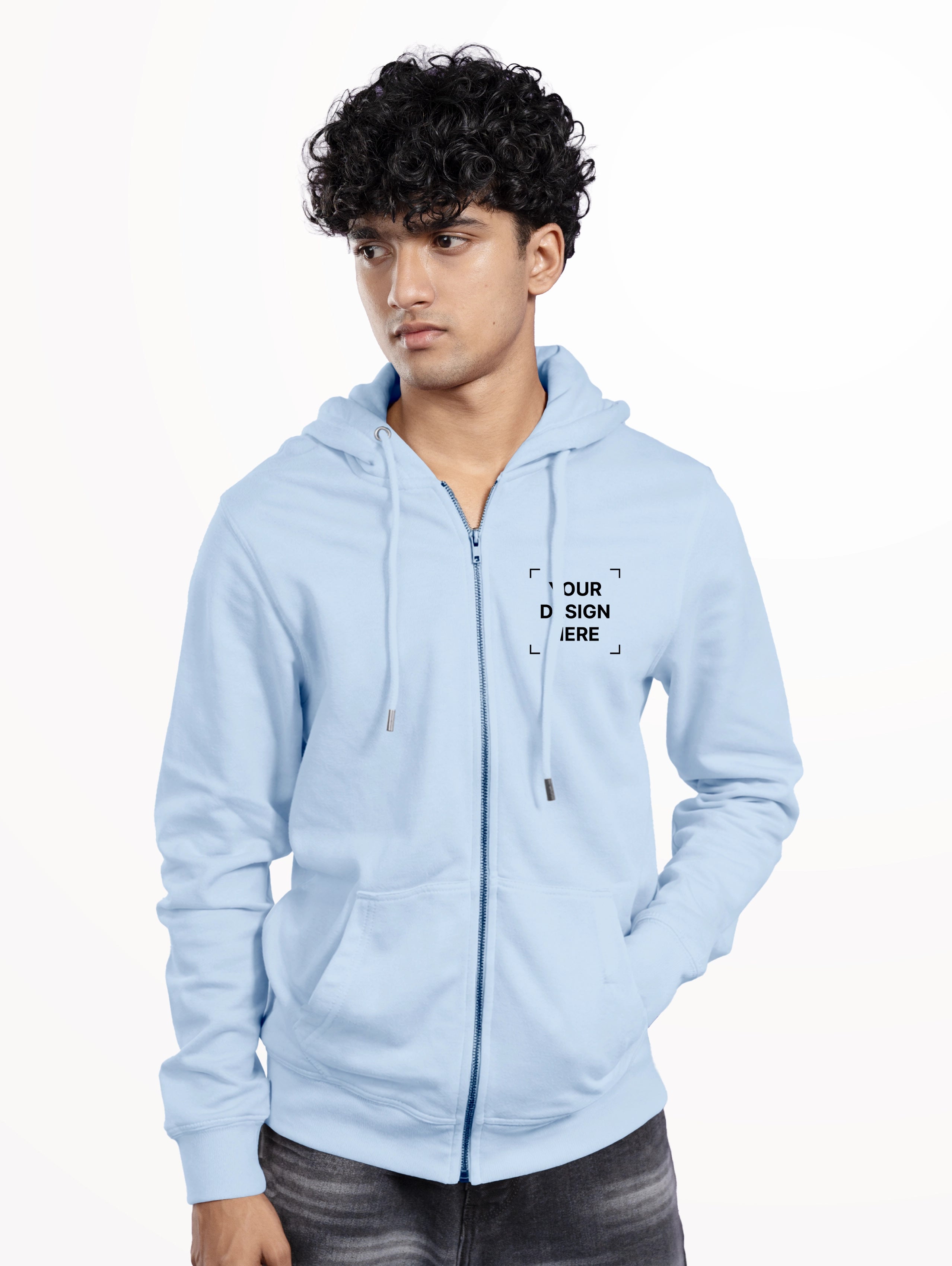 Men's Blend Zipper Hoodie - Sky Blue
