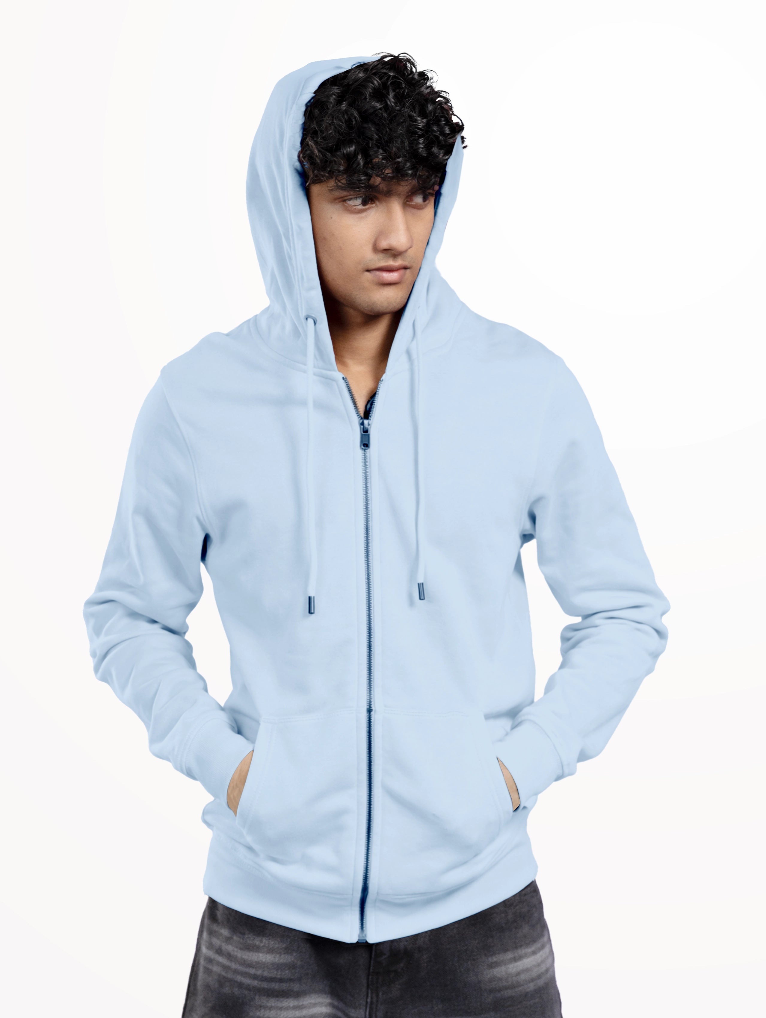 Men's Blend Zipper Hoodie - Sky Blue