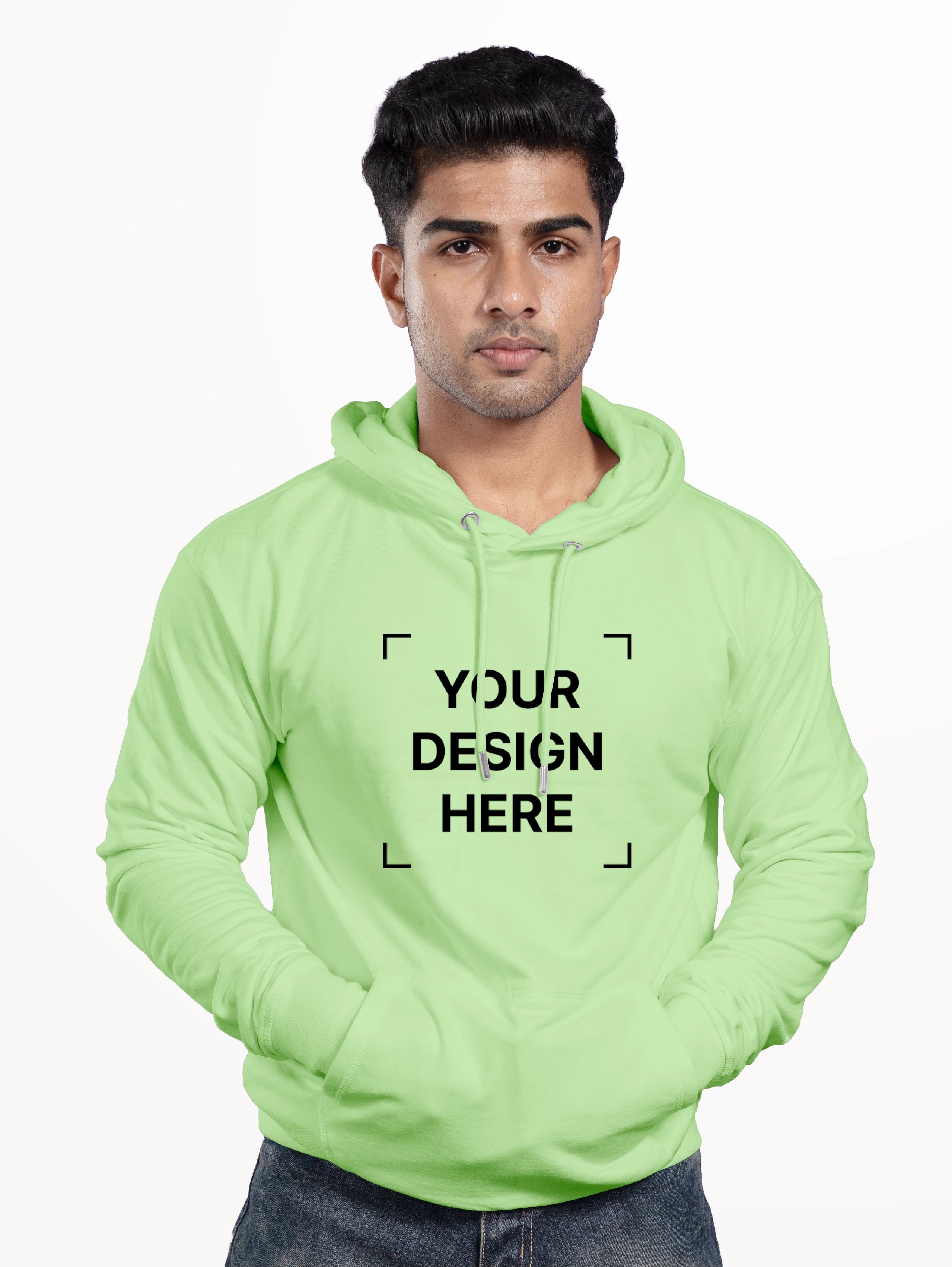 Men's Cotton Pullover Hoodie - Light Green