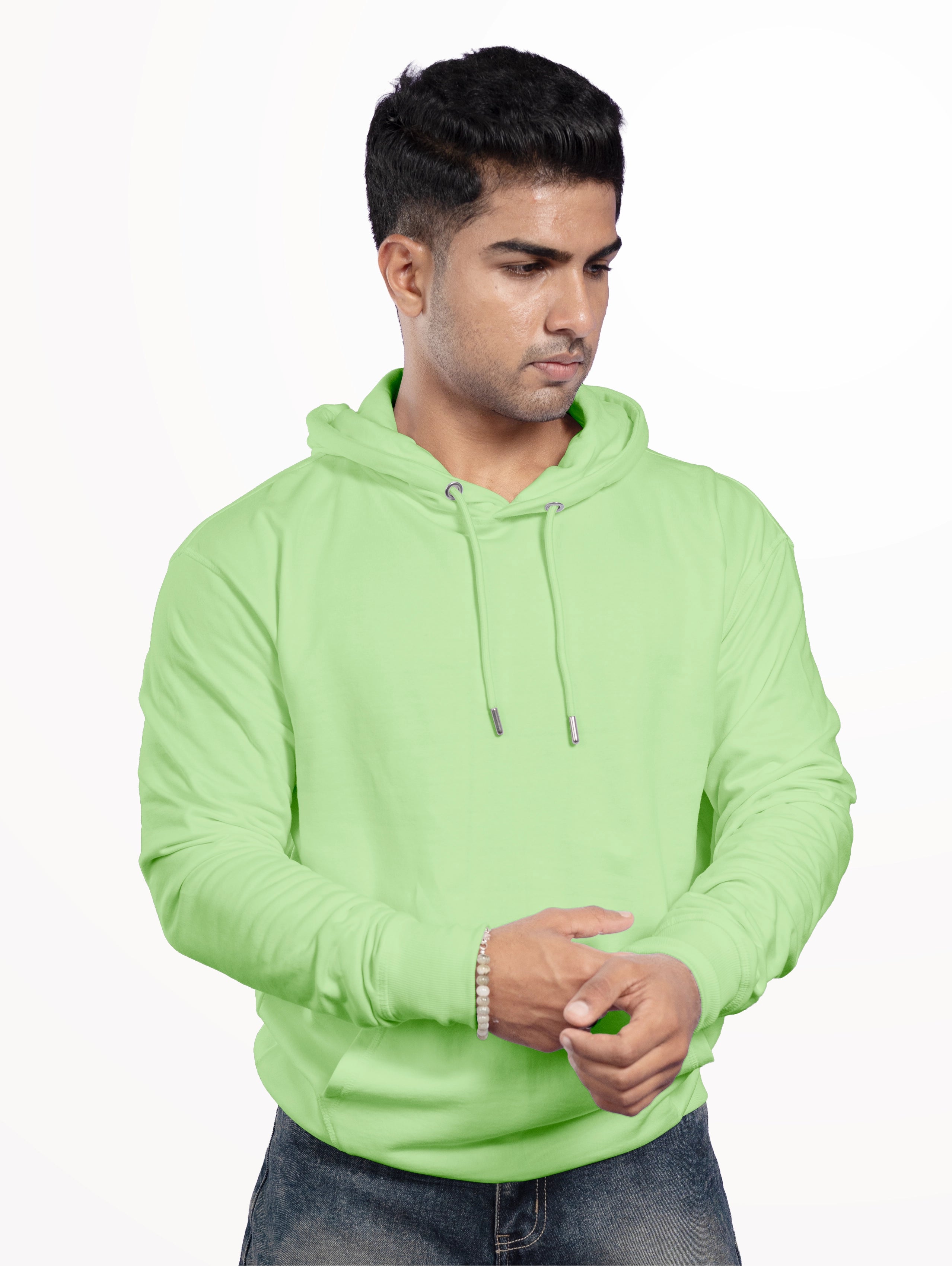 Men's Cotton Pullover Hoodie - Light Green