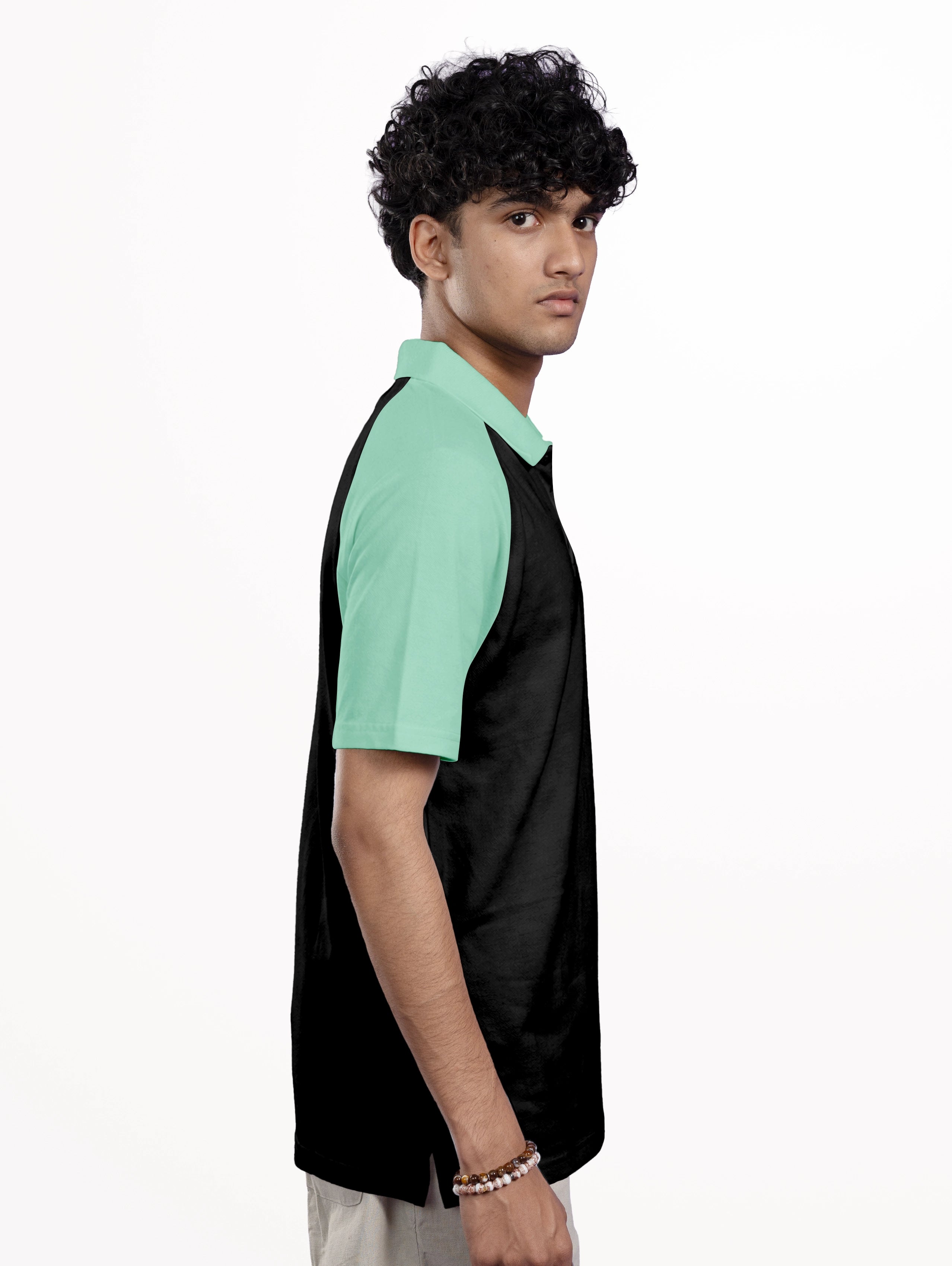 Men's Cotton Raglan Sleeve Cotton Zipper Polo - Black