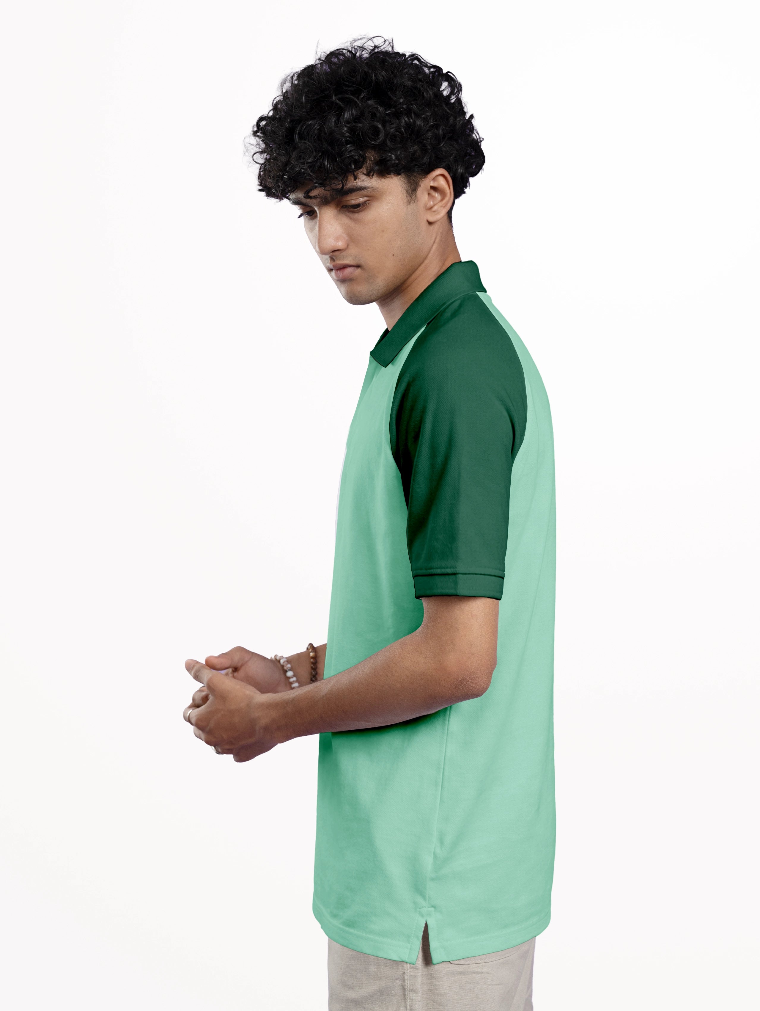 Men's Cotton Raglan Sleeve Cotton Zipper Polo - Pista Green