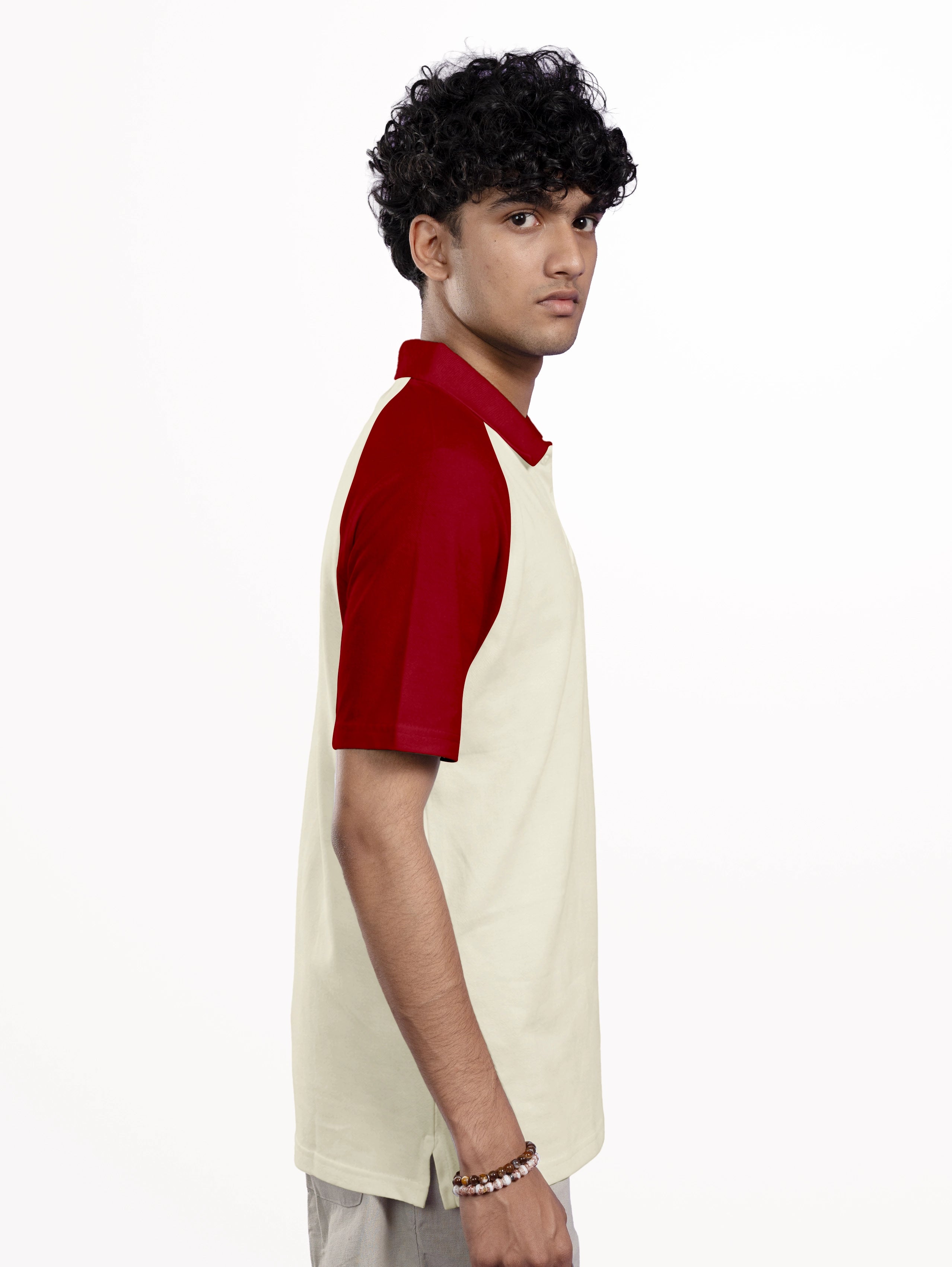 Men's Cotton Raglan Sleeve Cotton Zipper Polo - Skin