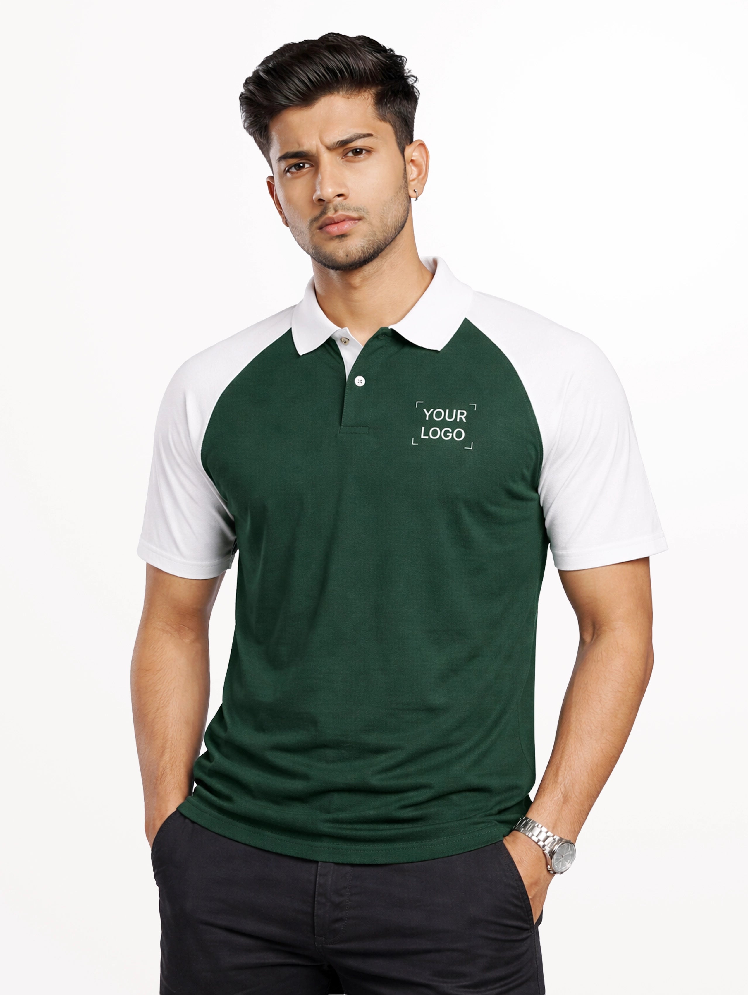 Men's Cotton Raglan Sleeve Polo - Bottle Green
