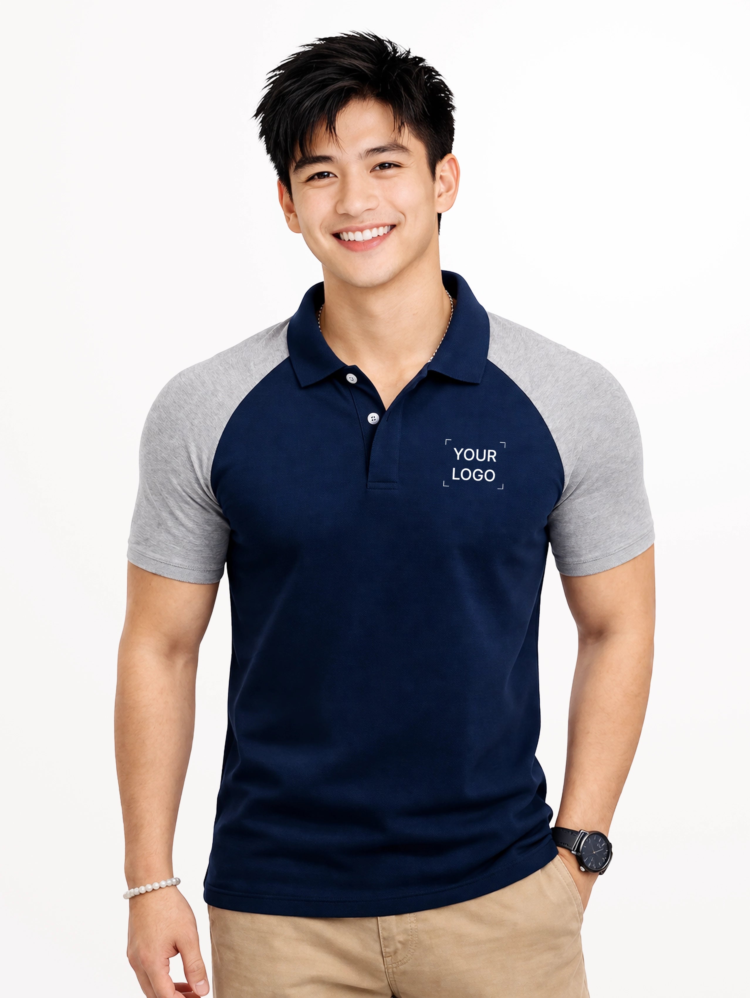 Men's Cotton Raglan Sleeve Polo - Navy