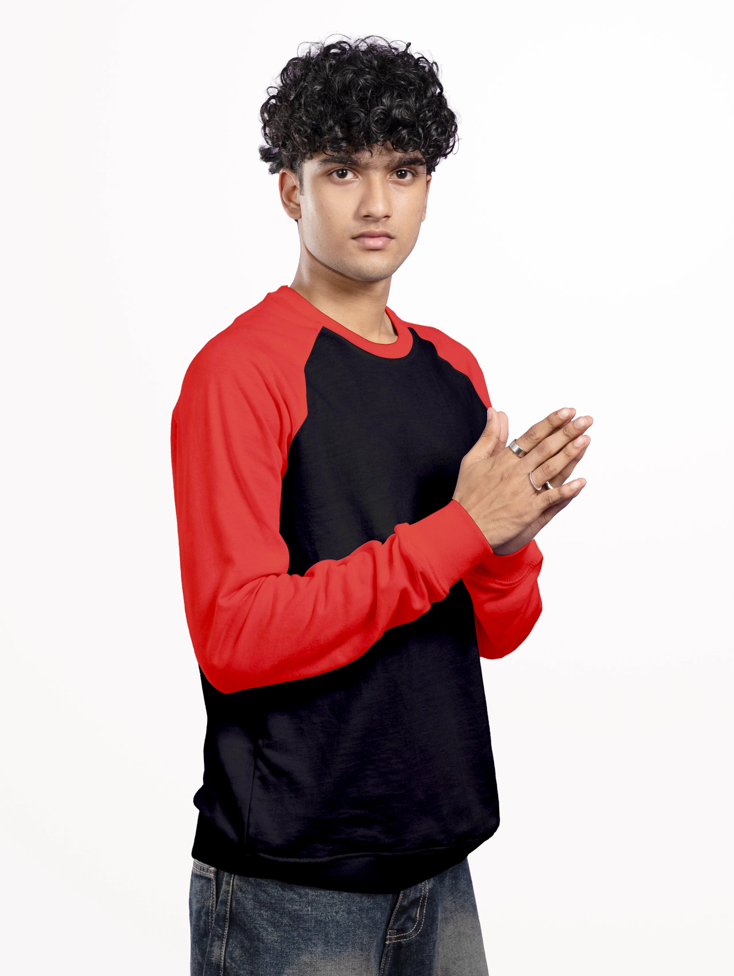 Men's Cotton Raglan Sleeve Sweatshirt - Black