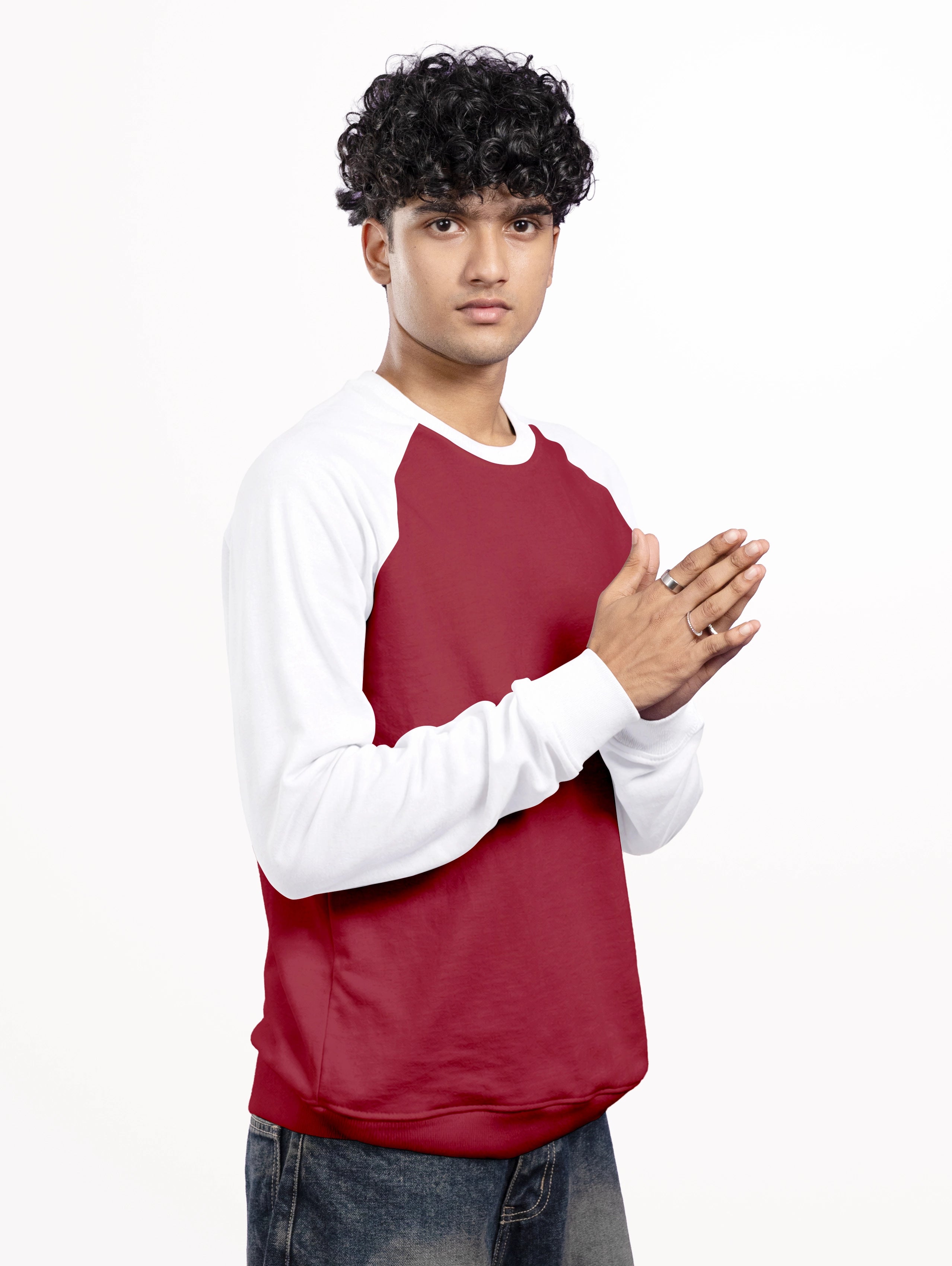 Men's Cotton Raglan Sleeve Sweatshirt - Maroon