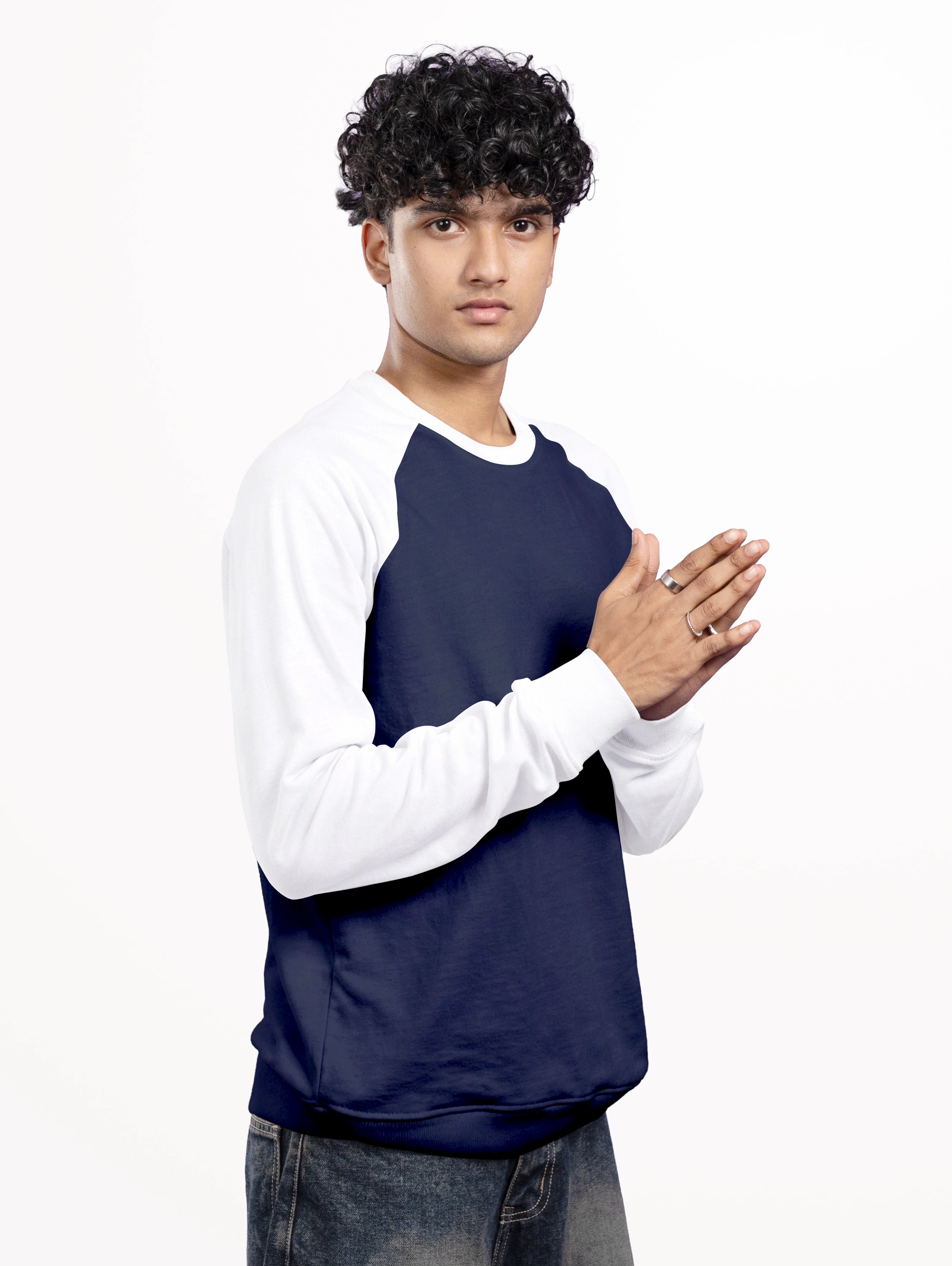 Men's Cotton Raglan Sleeve Sweatshirt - Navy