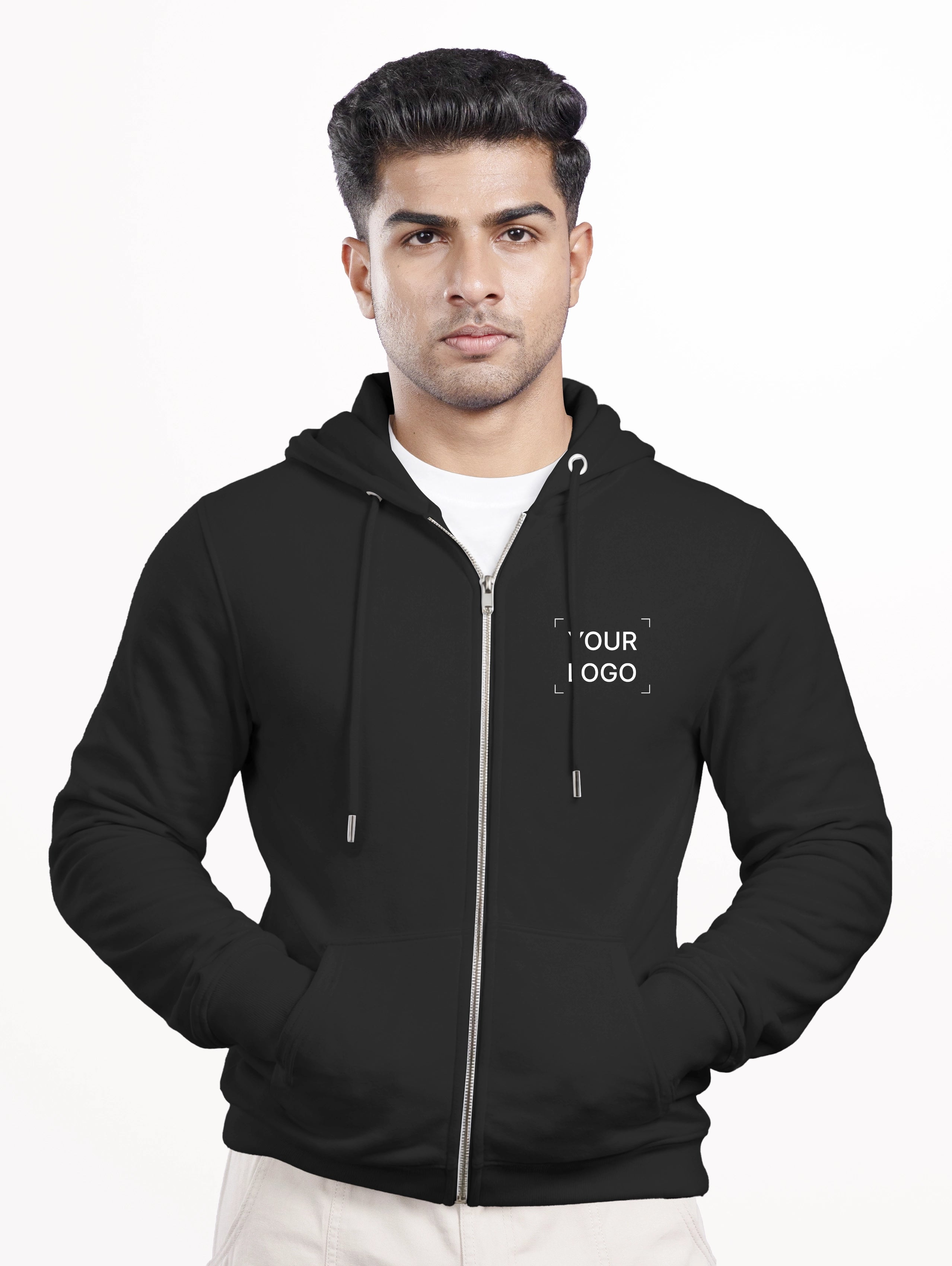 Men's Cotton Zipper Hoodie - Black