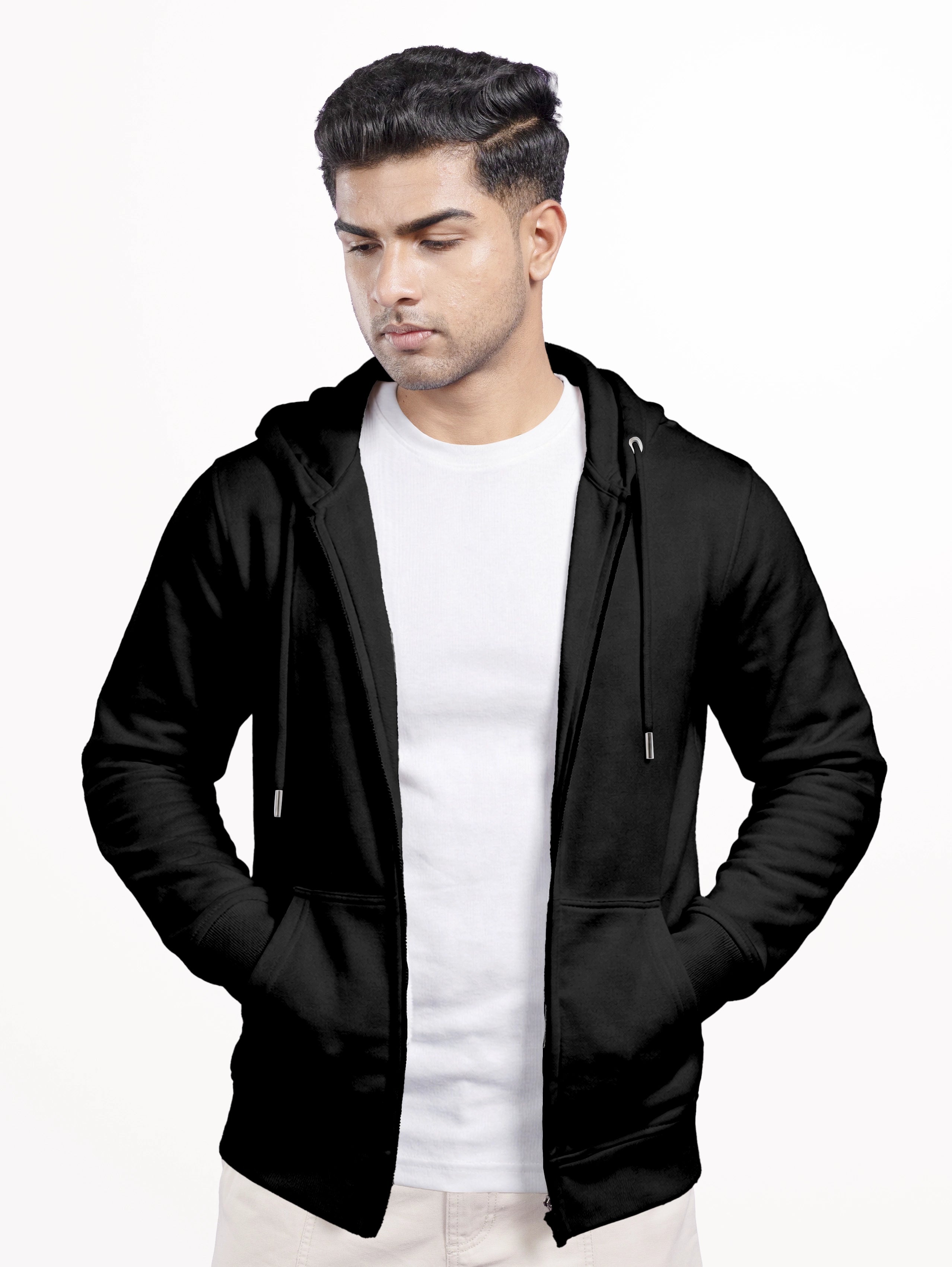Men's Cotton Zipper Hoodie - Black