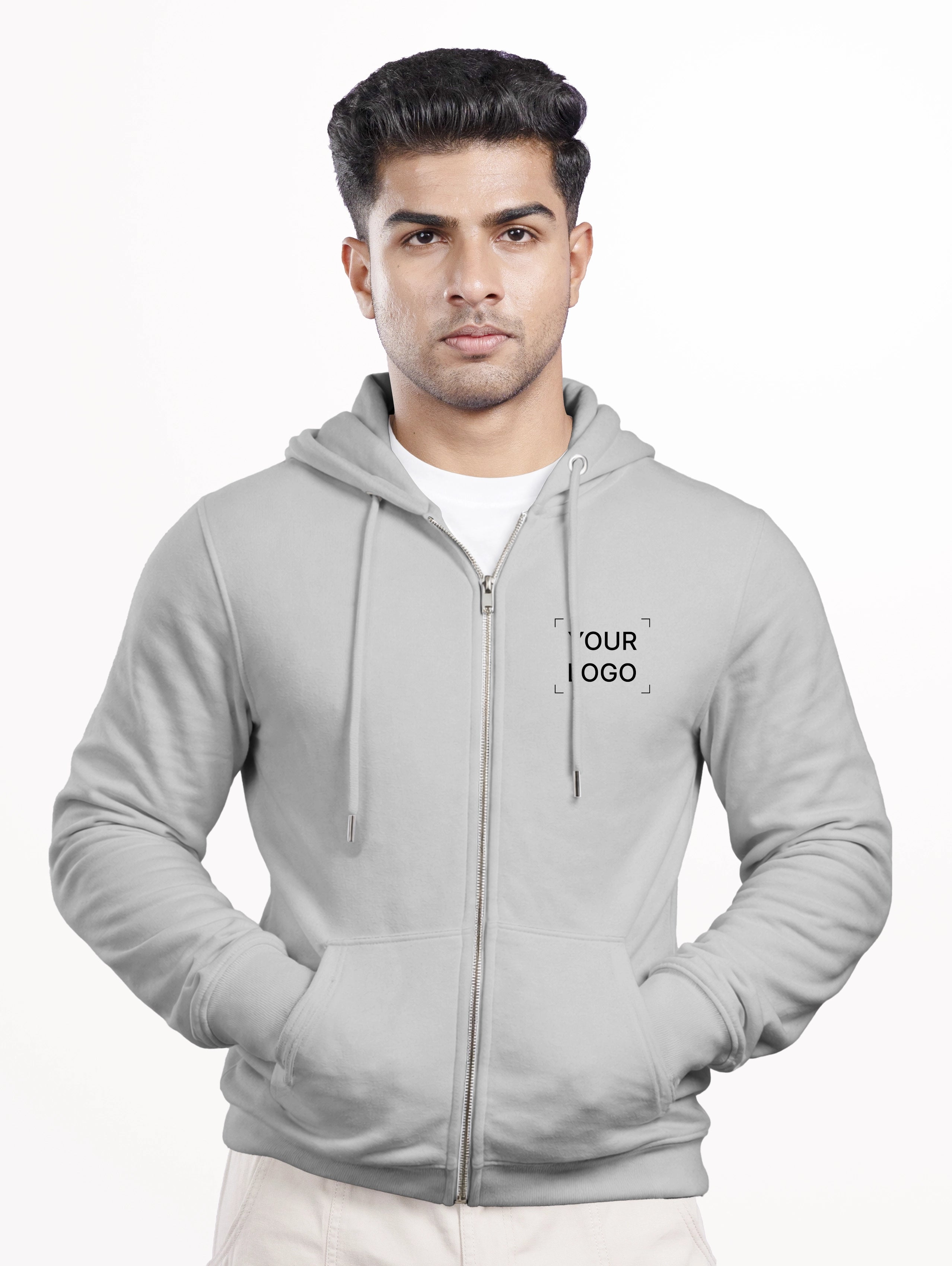 Men's Cotton Zipper Hoodie - Grey Melange