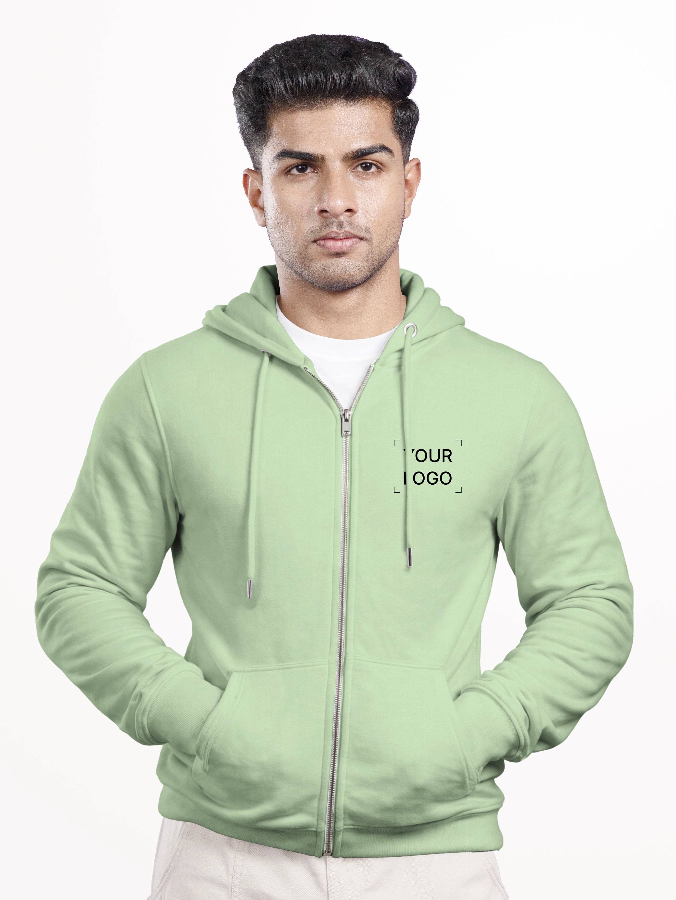 Men's Cotton Zipper Hoodie - Light Green