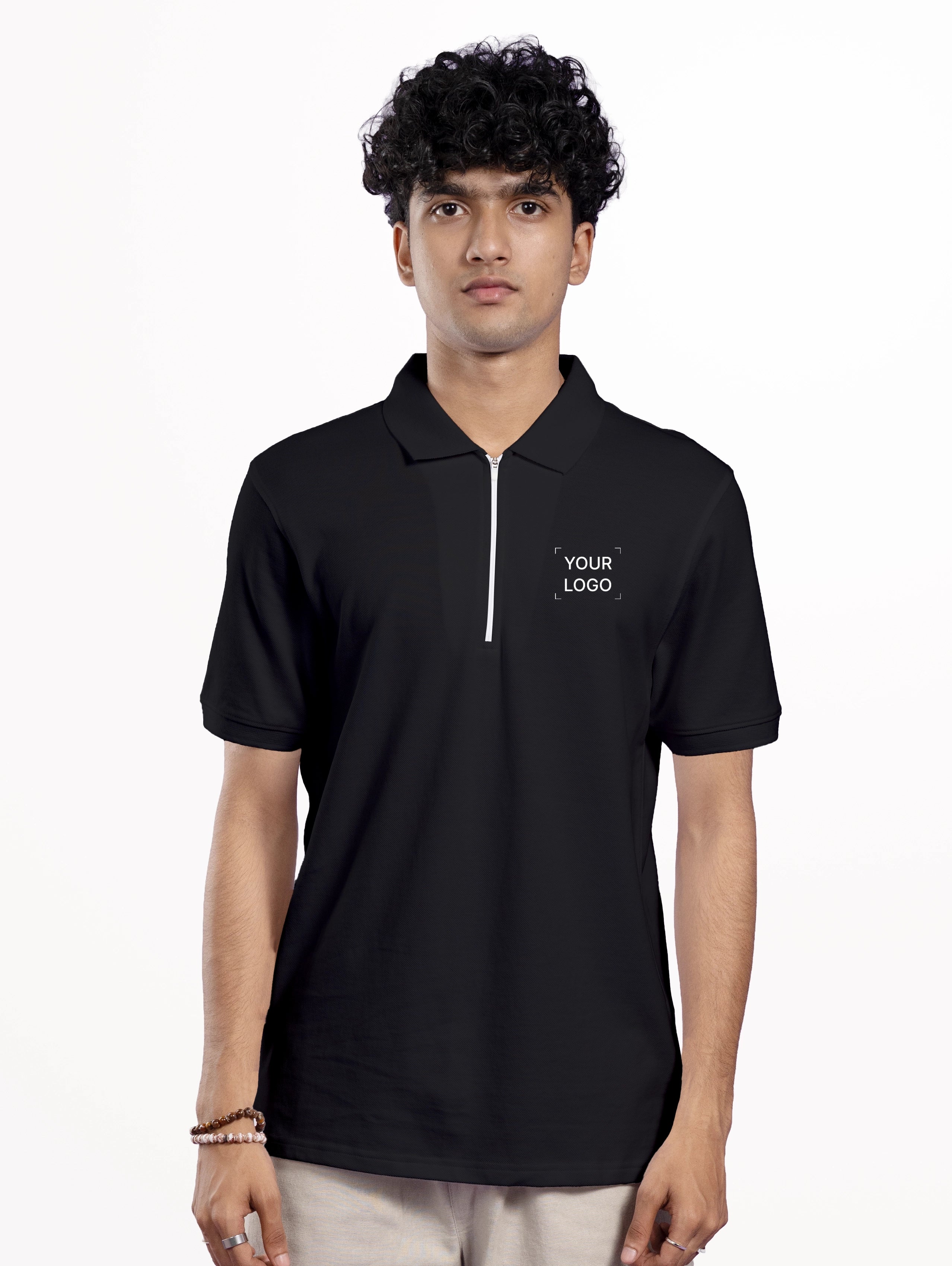 Men's Cotton Zipper Polo - Black